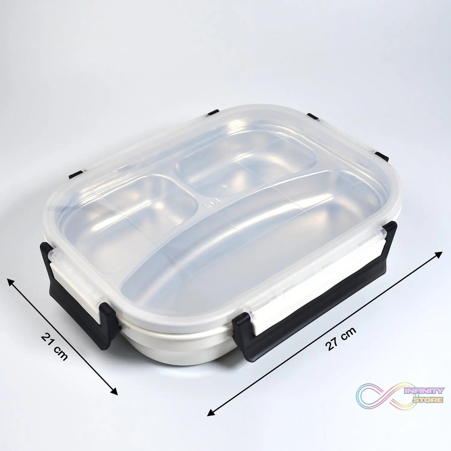 White Transparent Lunch Box for Kids and adults, Stainless Steel Lunch Box with 3 Compartments. - infinityexculsivestore.com
