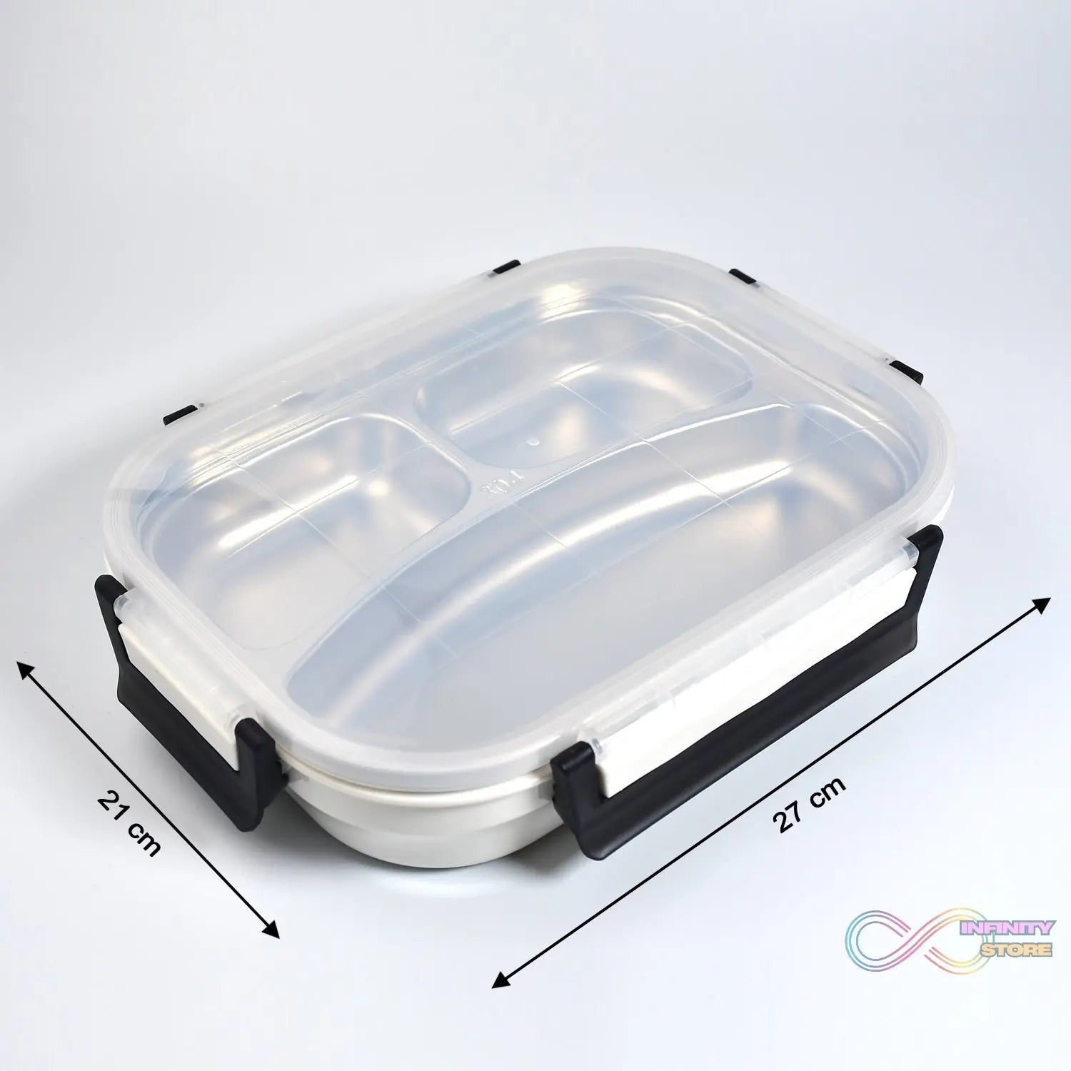 White Transparent Lunch Box for Kids and adults, Stainless Steel Lunch Box with 3 Compartments. - infinityexculsivestore.com