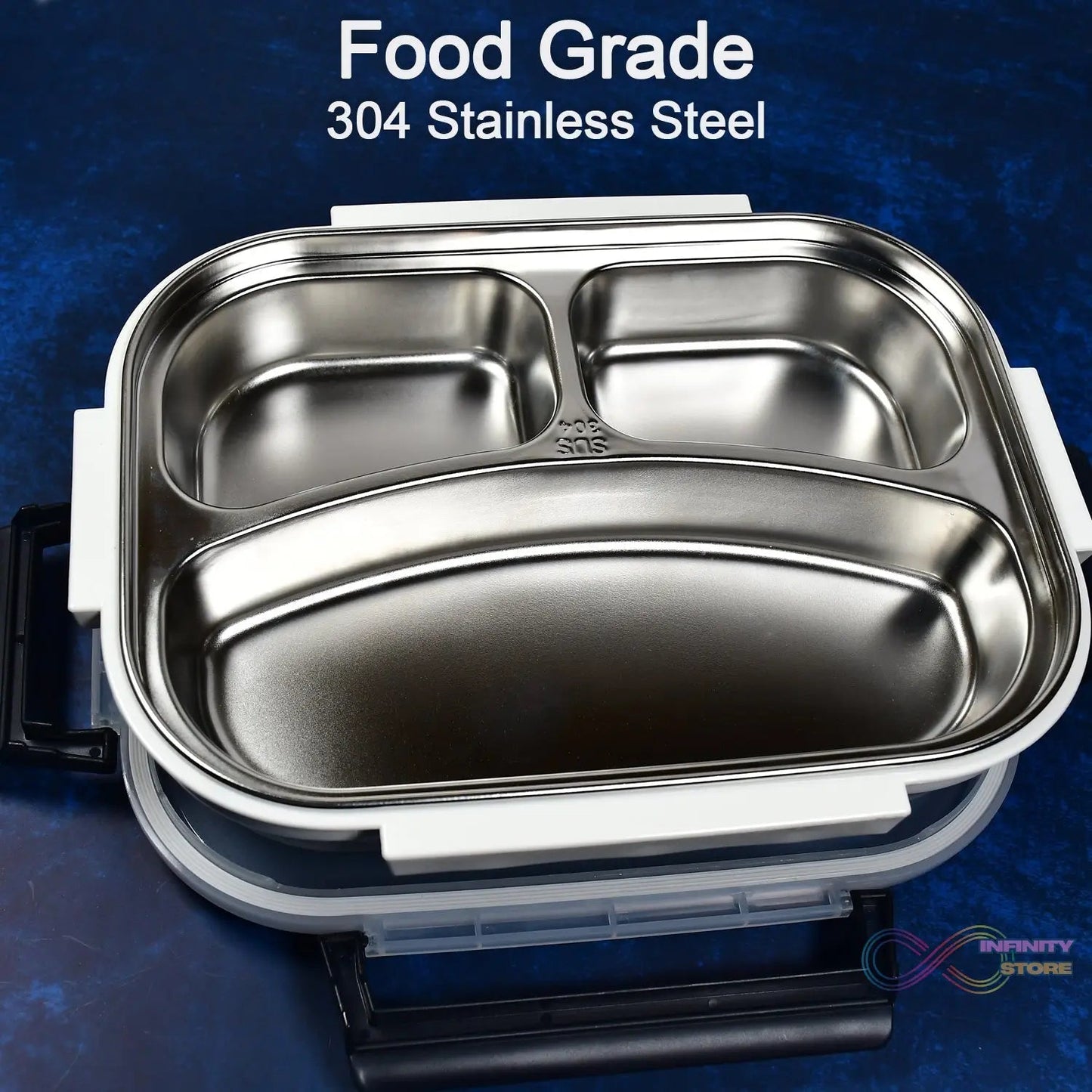 White Transparent Lunch Box for Kids and adults, Stainless Steel Lunch Box with 3 Compartments. - infinityexculsivestore.com