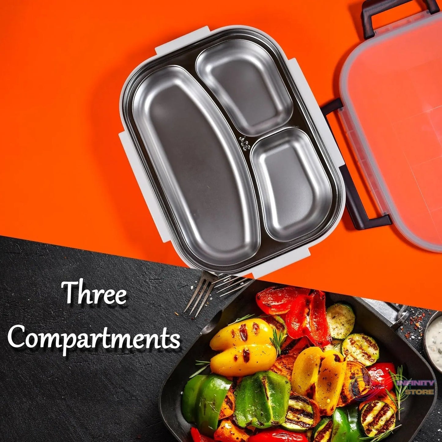 White Transparent Lunch Box for Kids and adults, Stainless Steel Lunch Box with 3 Compartments. - infinityexculsivestore.com