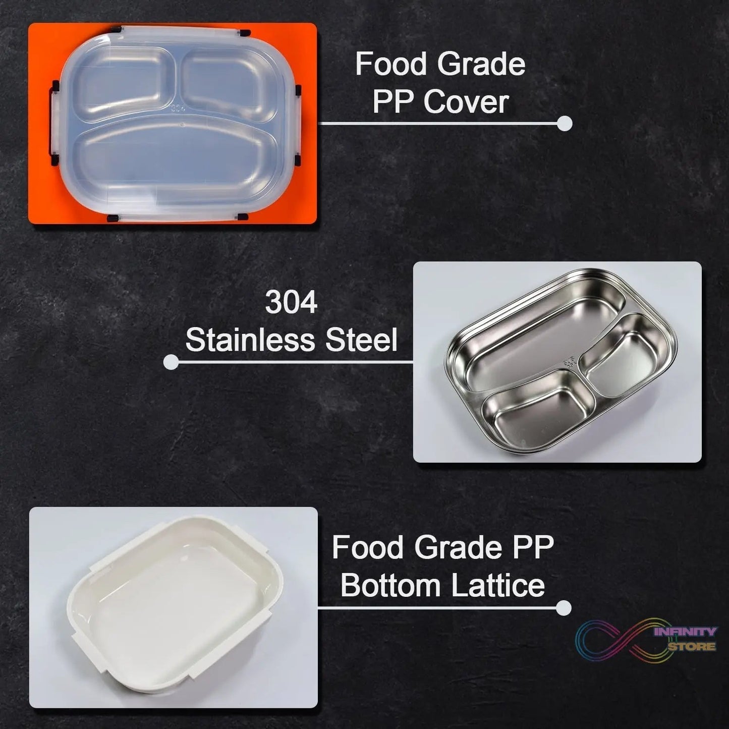 White Transparent Lunch Box for Kids and adults, Stainless Steel Lunch Box with 3 Compartments. - infinityexculsivestore.com