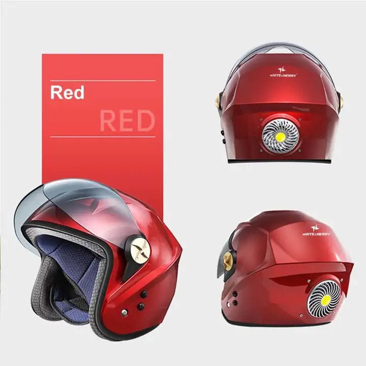 Whitecherry ISI Mark Certified Open Face Solar Smart Bluetooth Safety Motorbike Helmet (Red) - infinityexculsivestore.com