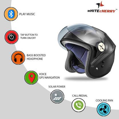 Whitecherry Motorbike Certified Flip - Up Helmet for Men & Women Solar Bluetooth Helmet Black Cycling Helmet (Black) - infinityexculsivestore.com