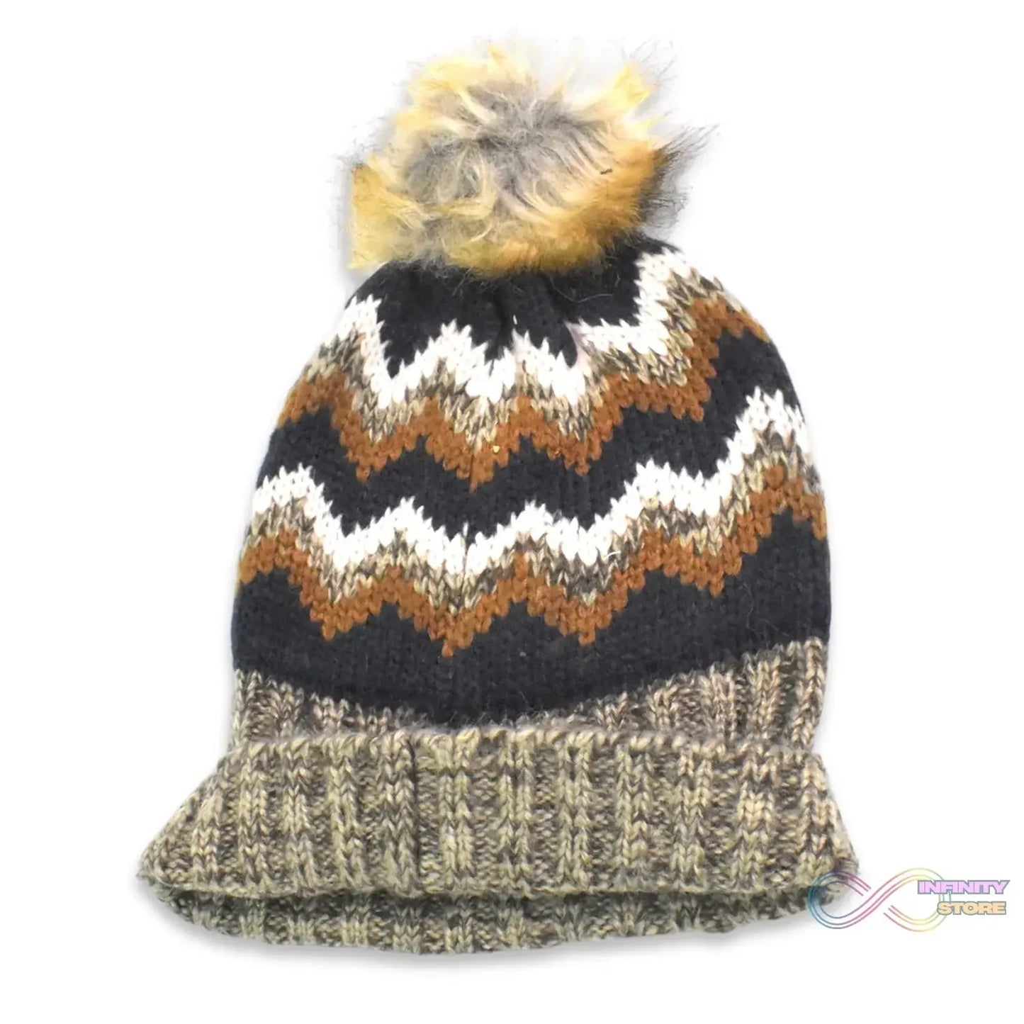 Winter Woolen Knitted Black Inside Fur Beanie Cap (1 Pc / Mix Design & Color) - infinityexculsivestore.com