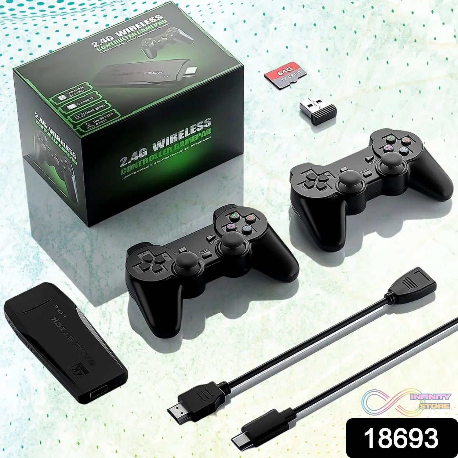 Wireless Controller Gamepad with 10,000+ Games, 4k Ultra HD Game Sticks Output, and 2.4GHz Wireless Controller Video Games with 64gb Memory Card (1 Set) - infinityexculsivestore.com