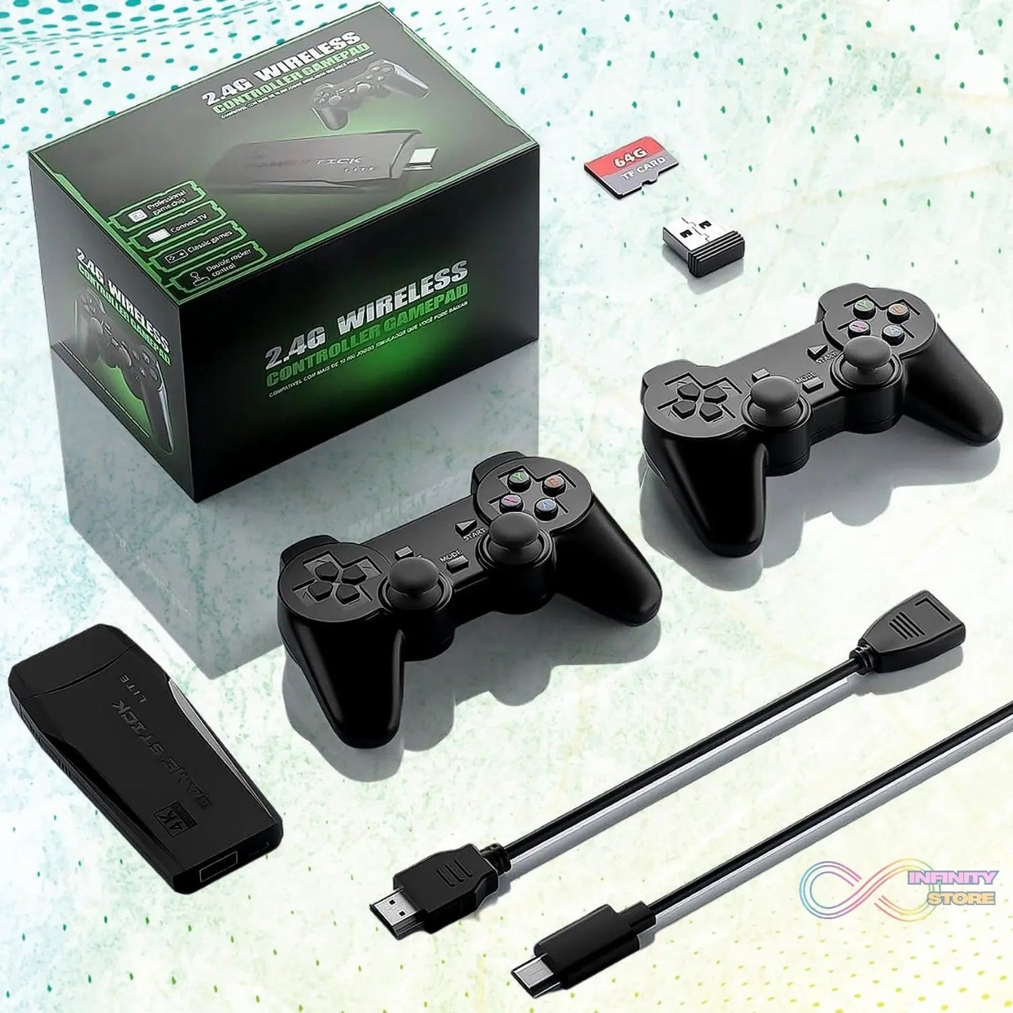 Wireless Controller Gamepad with 10,000+ Games, 4k Ultra HD Game Sticks Output, and 2.4GHz Wireless Controller Video Games with 64gb Memory Card (1 Set) - infinityexculsivestore.com