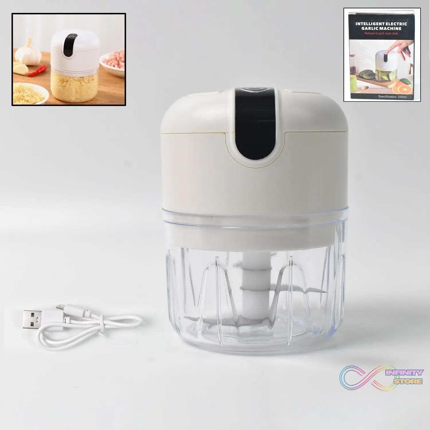 Wireless USB Rechargeable Mini Electric Garlic Machine / Chopper (250Ml) - infinityexculsivestore.com
