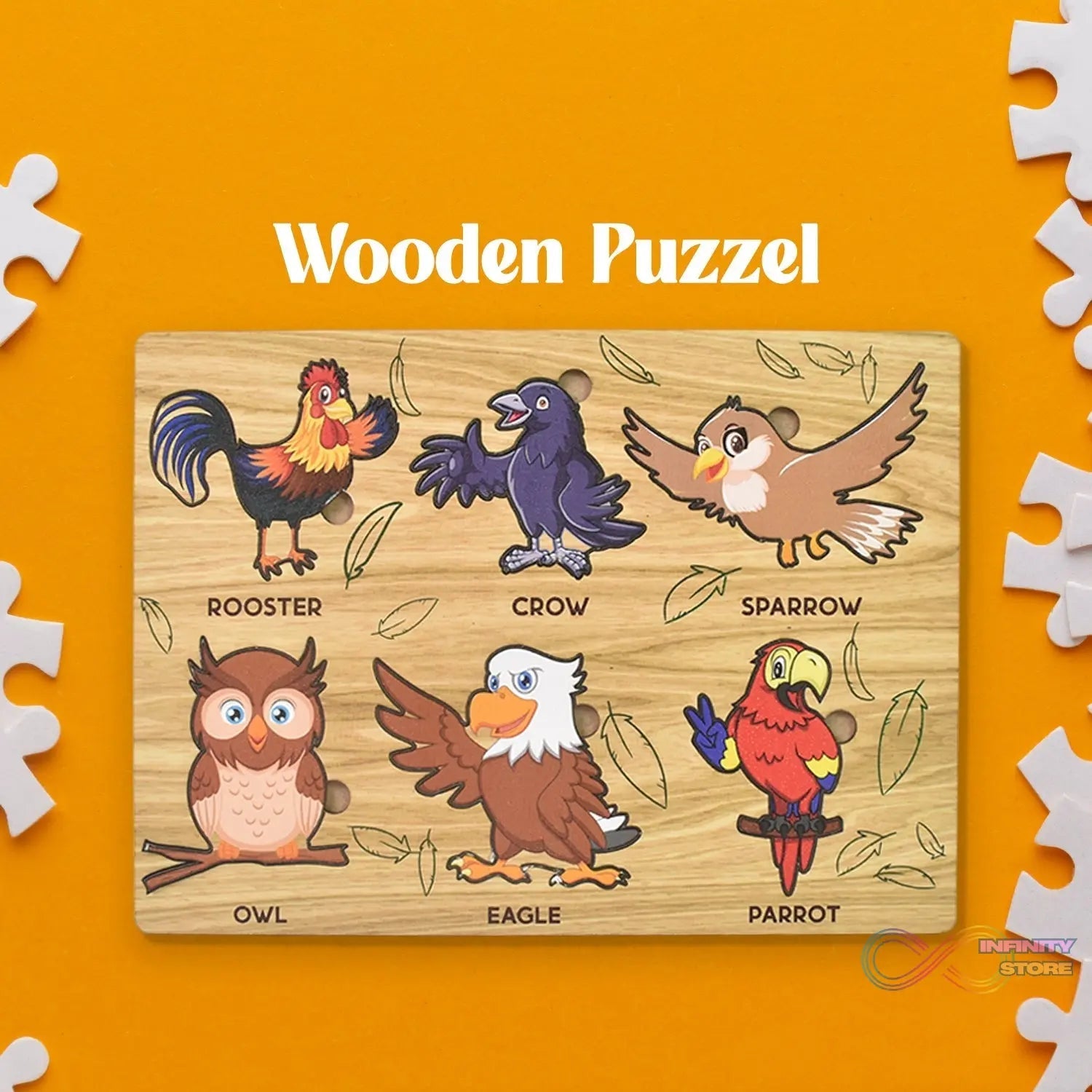 Wooden Bird Puzzle Learning Educational Board (1 Set / 28×20 Cm) - infinityexculsivestore.com