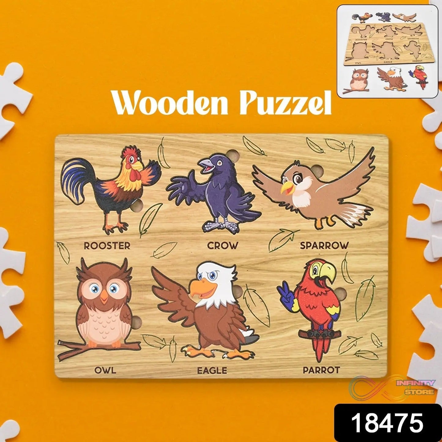 Wooden Bird Puzzle Learning Educational Board (1 Set / 28×20 Cm) - infinityexculsivestore.com