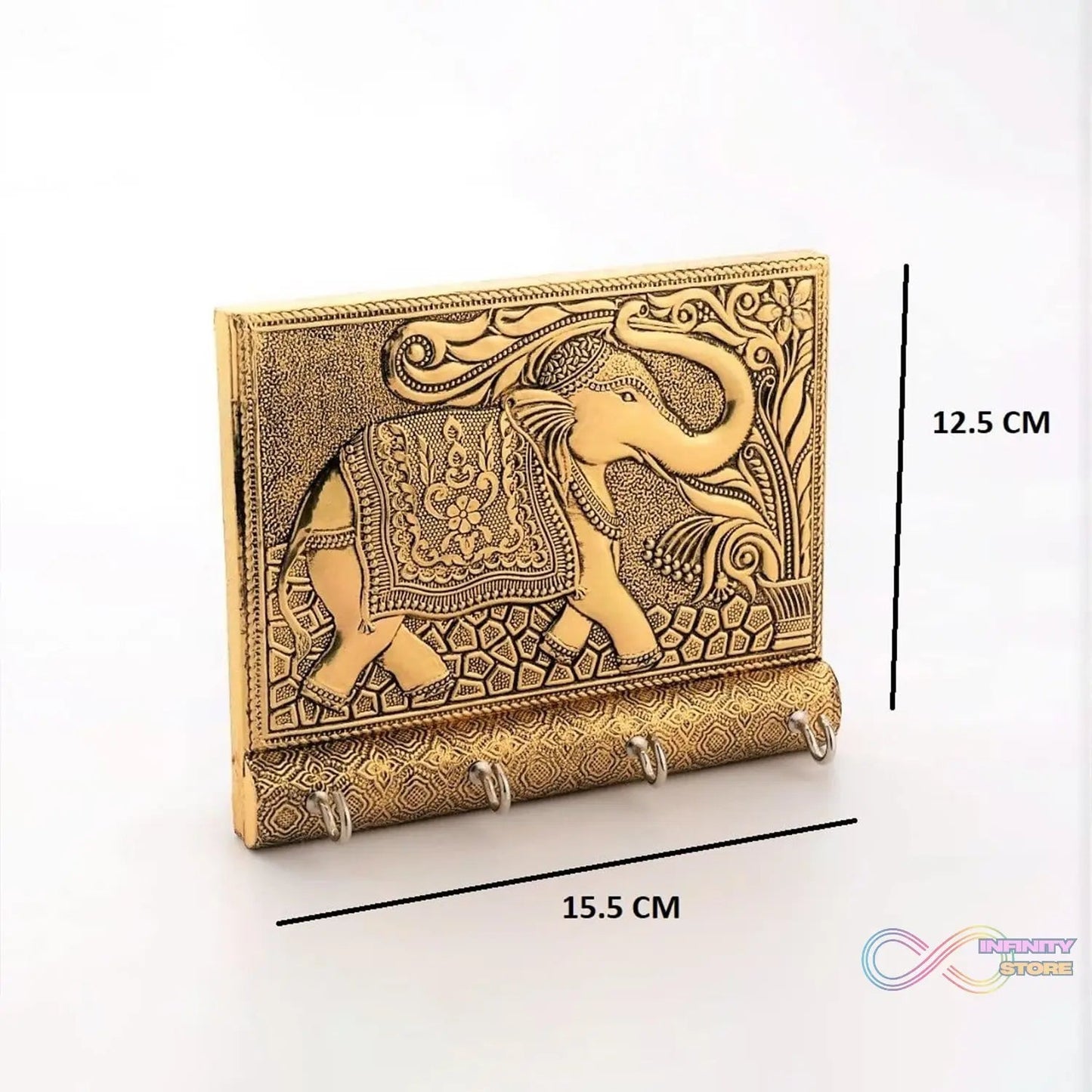 Wooden Key Holder for Home Decor Stylish Metal Gold Antique Elephant Design (1 Pc) - infinityexculsivestore.com
