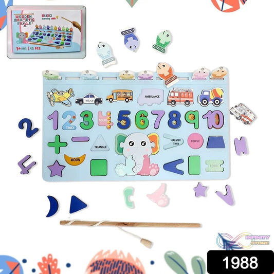Wooden Number Puzzle Match Board and magnetic rod - infinityexculsivestore.com