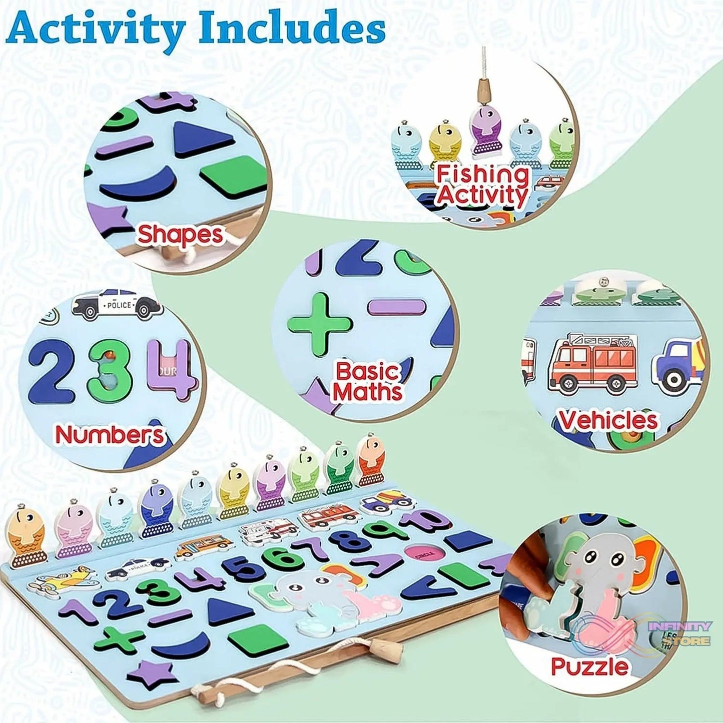 Wooden Number Puzzle Match Board and magnetic rod - infinityexculsivestore.com