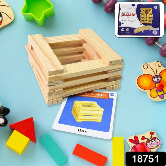 Wooden Pattern Brain Puzzles 20 Pcs Wooden Strips, 40 Pattern Cards (1 Set) - infinityexculsivestore.com
