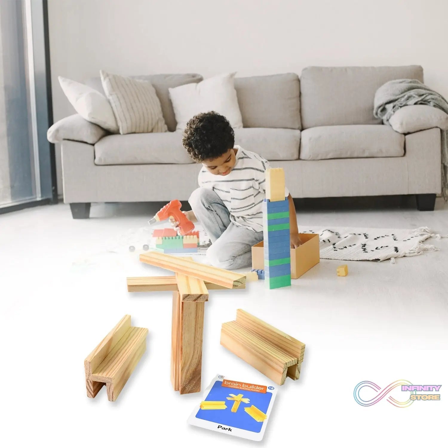 Wooden Pattern Brain Puzzles 20 Pcs Wooden Strips, 40 Pattern Cards (1 Set) - infinityexculsivestore.com