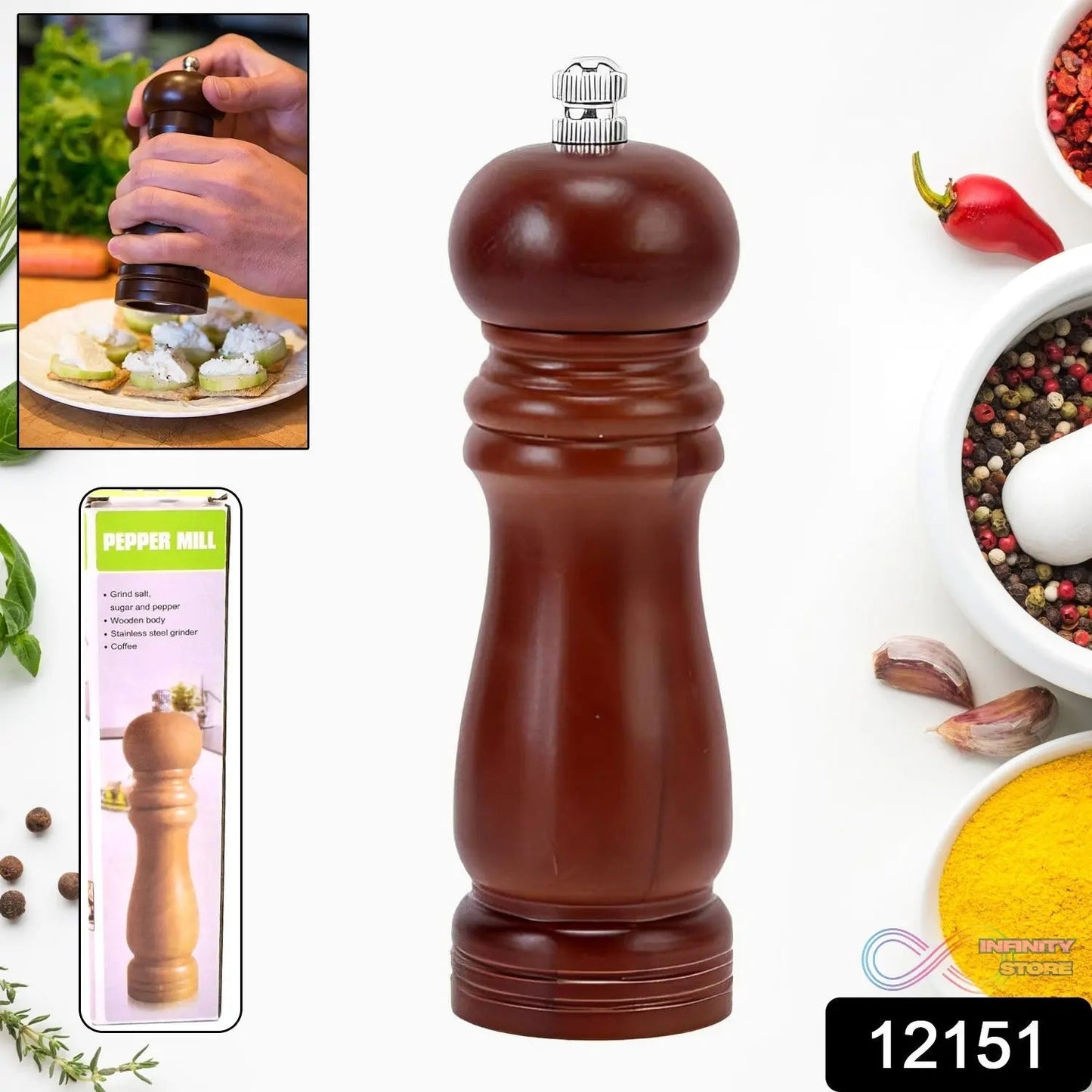 Wooden Pepper Mill 6 inch Tall - Best Pepper Grinder (1 Pc) - infinityexculsivestore.com