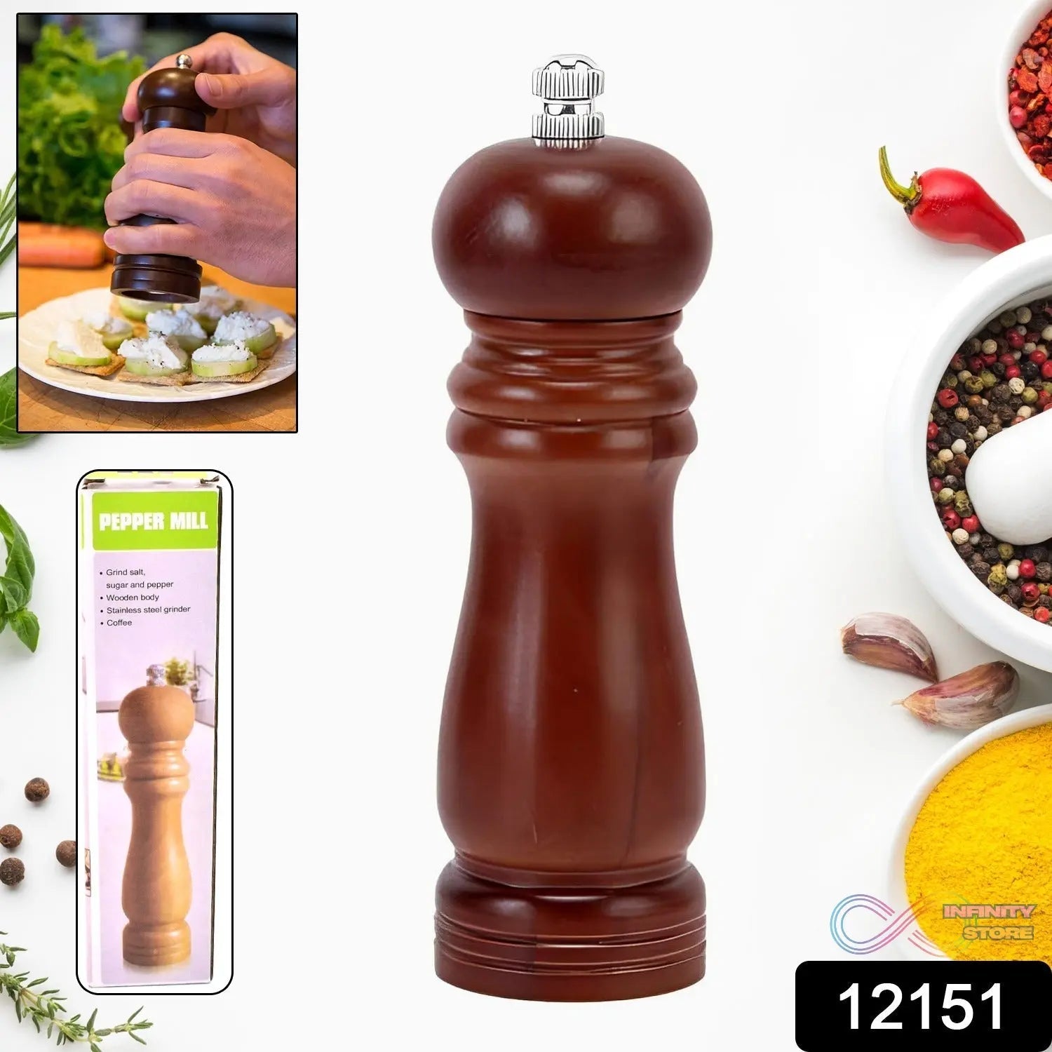 Wooden Pepper Mill 6 inch Tall - Best Pepper Grinder (1 Pc) - infinityexculsivestore.com