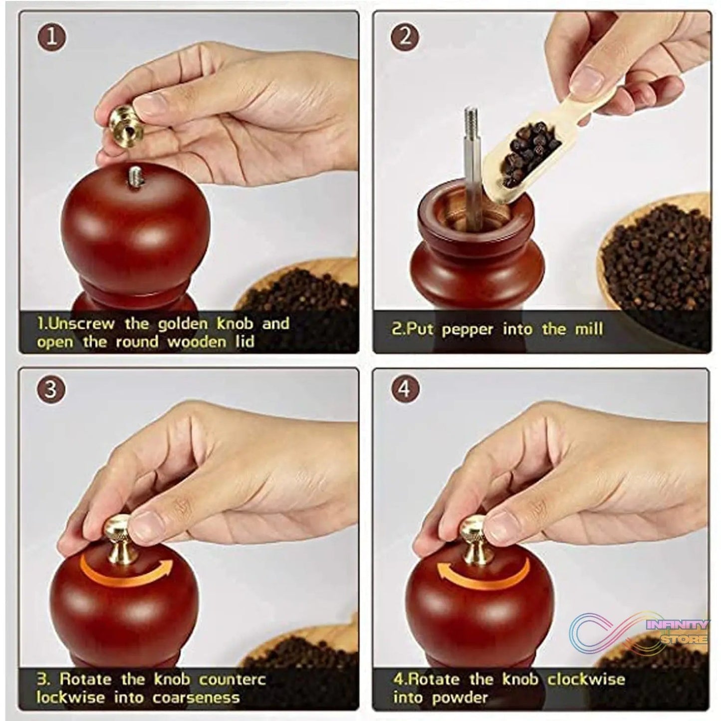 Wooden Pepper Mill 6 inch Tall - Best Pepper Grinder (1 Pc) - infinityexculsivestore.com