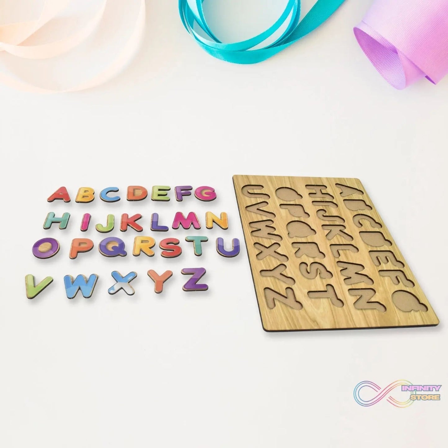 Wooden Puzzle Board ABC Letters Shapes Educational Learning Toys (1 Set) - infinityexculsivestore.com