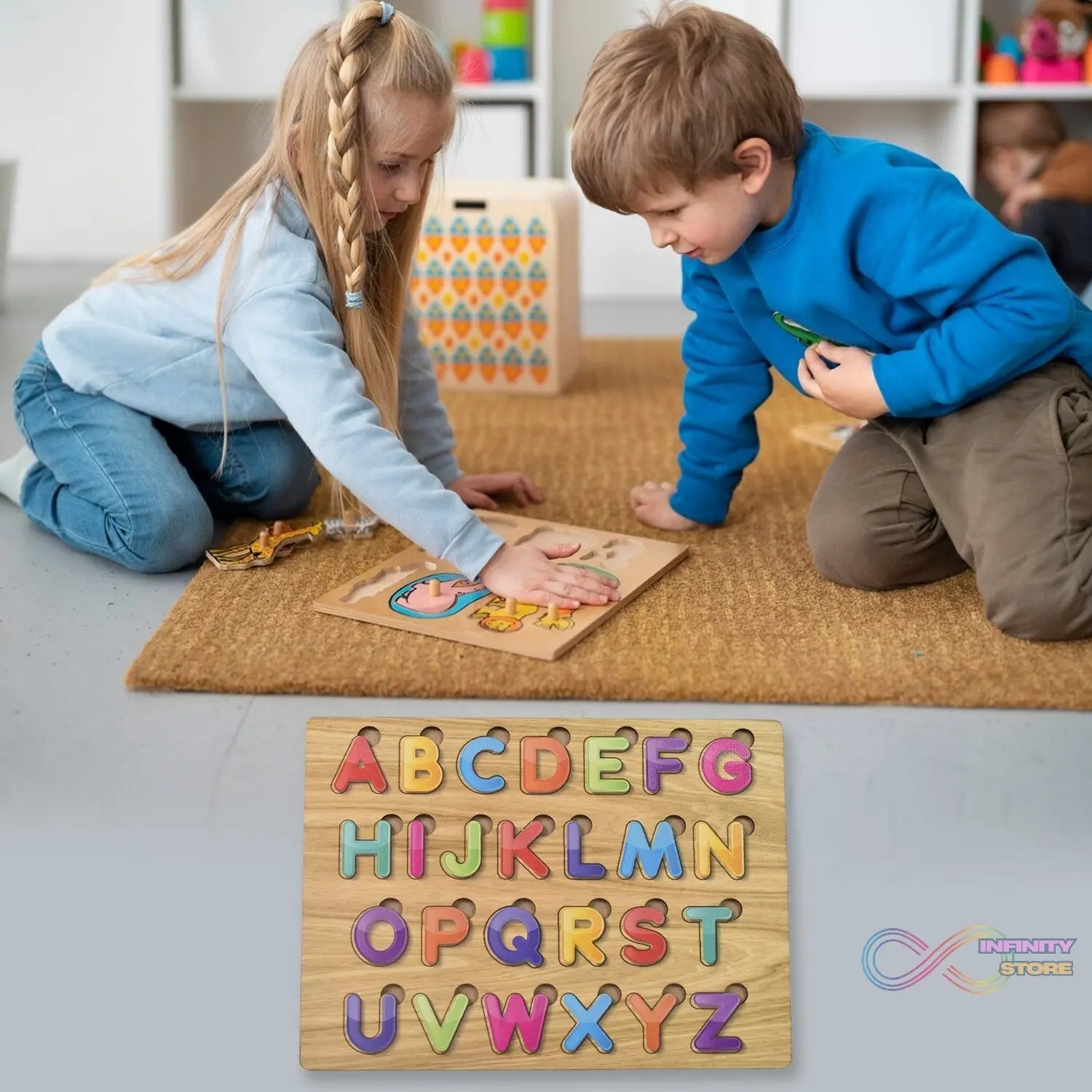 Wooden Puzzle Board ABC Letters Shapes Educational Learning Toys (1 Set) - infinityexculsivestore.com