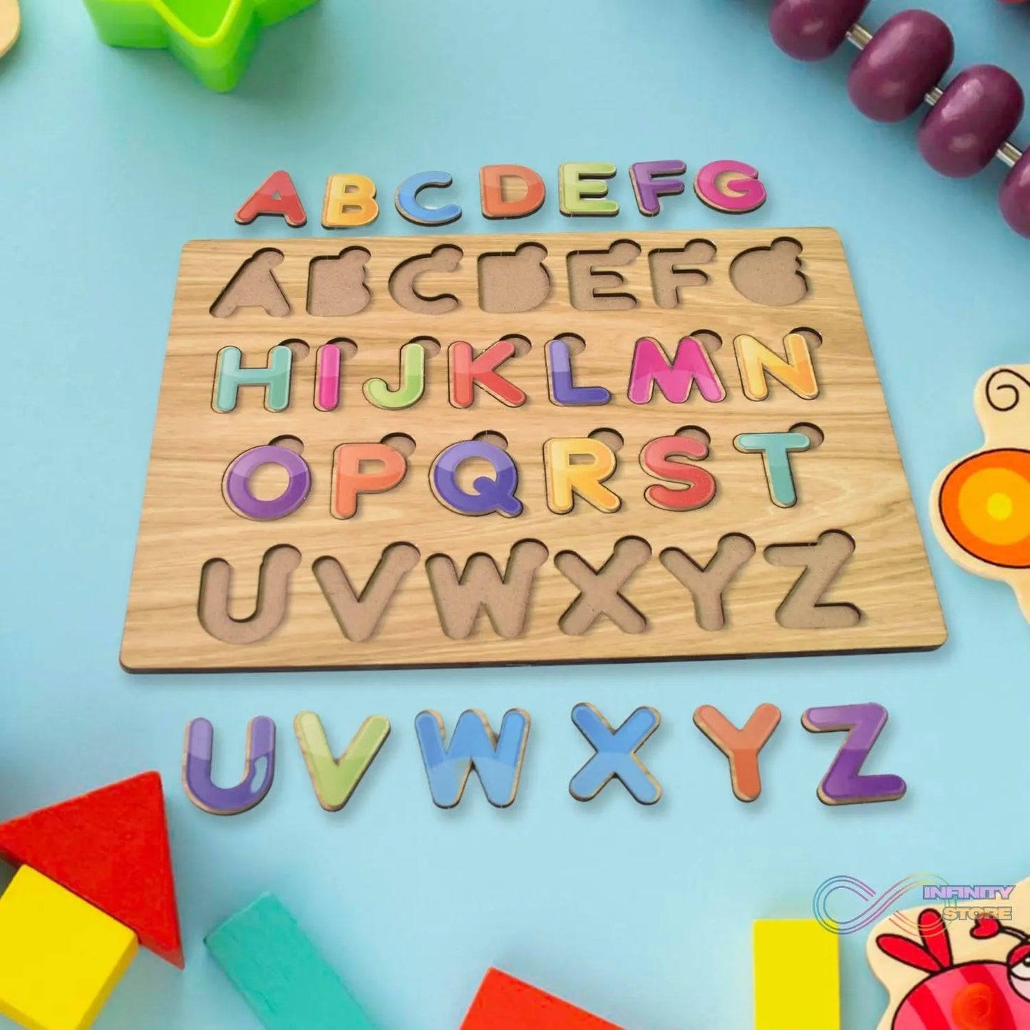 Wooden Puzzle Board ABC Letters Shapes Educational Learning Toys (1 Set) - infinityexculsivestore.com