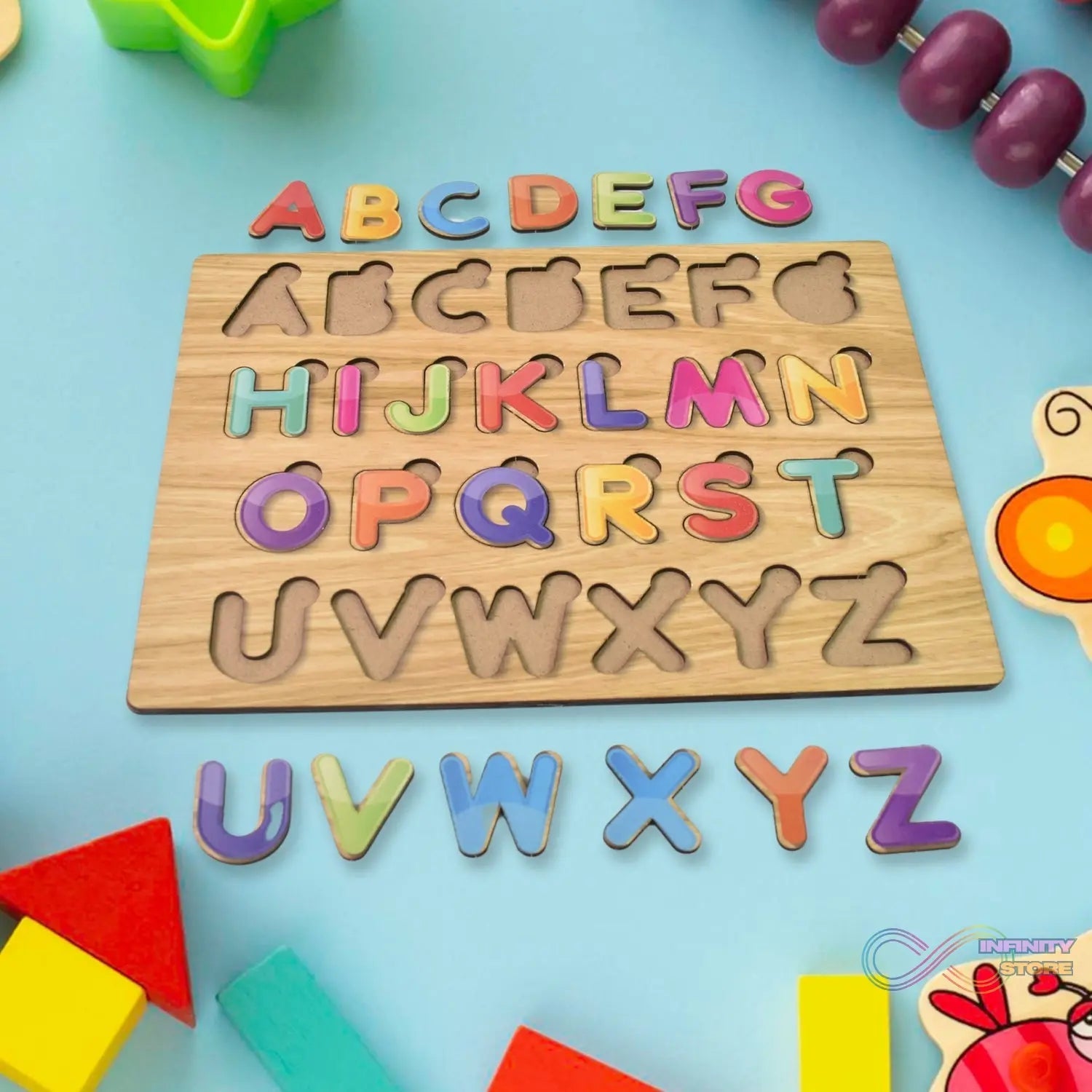 Wooden Puzzle Board ABC Letters Shapes Educational Learning Toys (1 Set) - infinityexculsivestore.com