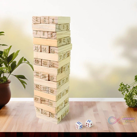 Wooden Tumbling Stacking Tower Game, Zenga tower (48 Pcs Blocks 2 Dices) - infinityexculsivestore.com