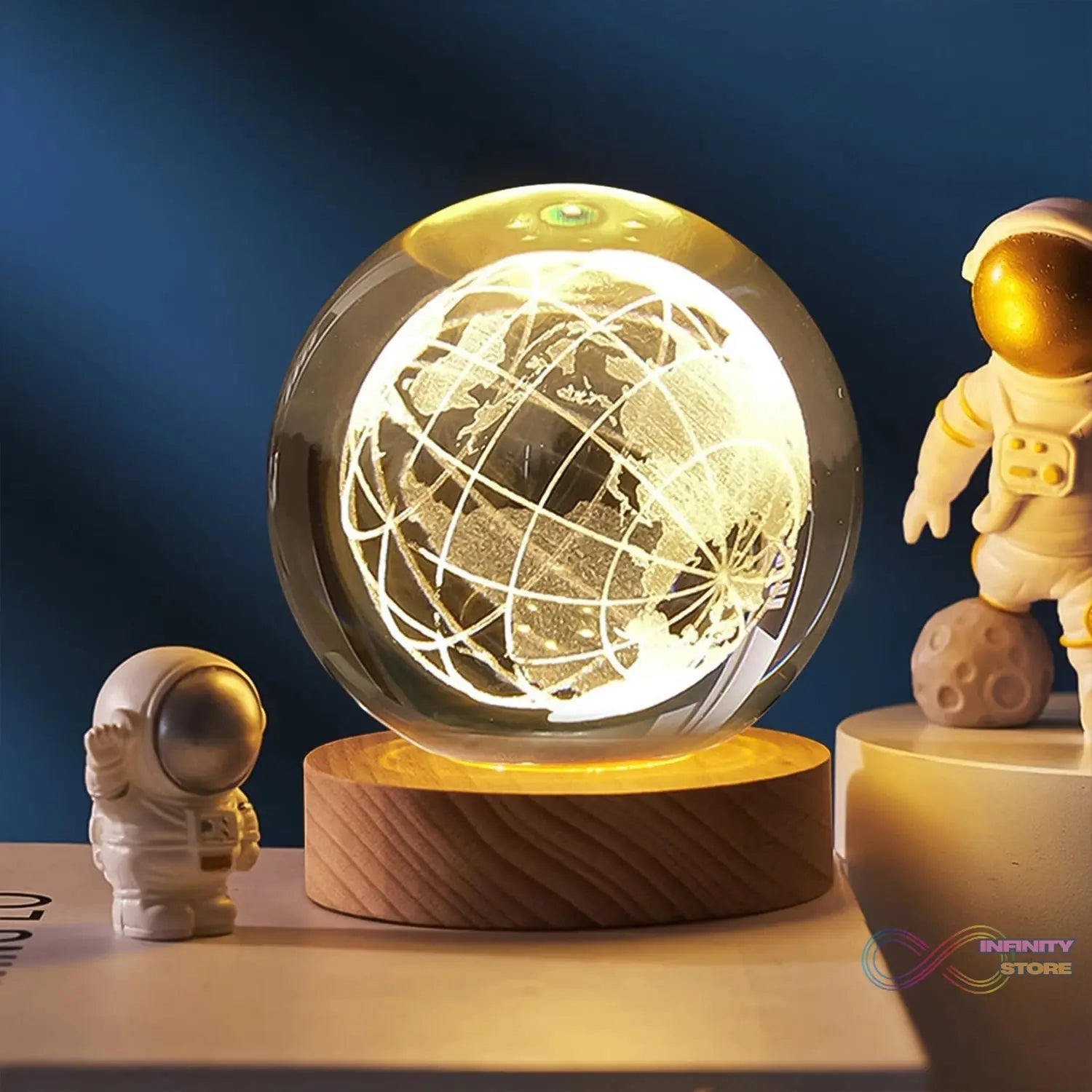 World 3D Crystal Ball lamps With Wood Base (1 Pc) - infinityexculsivestore.com