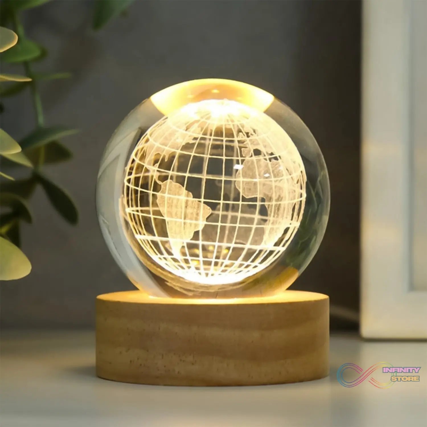 World 3D Crystal Ball lamps With Wood Base (1 Pc) - infinityexculsivestore.com