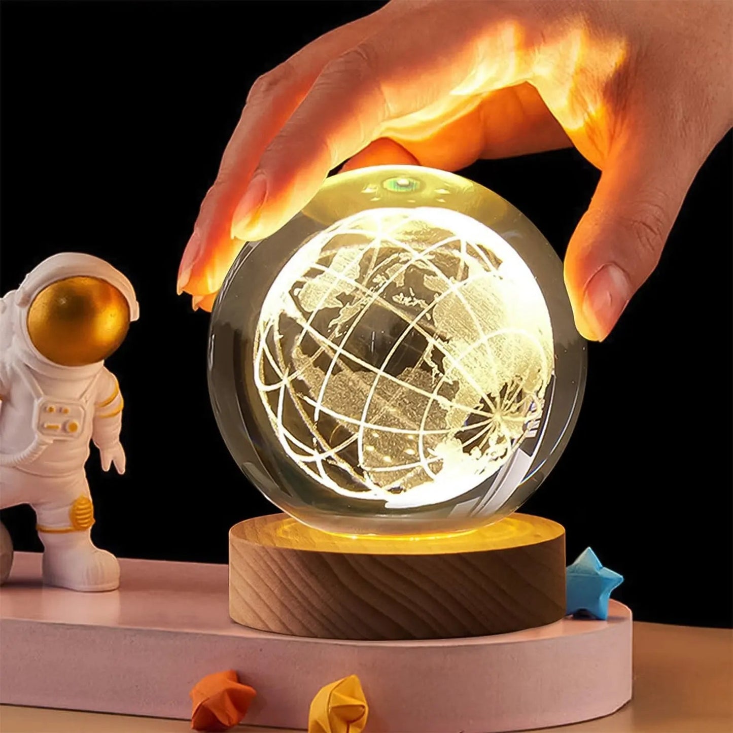 World 3D Crystal Ball lamps With Wood Base (1 Pc) - infinityexculsivestore.com