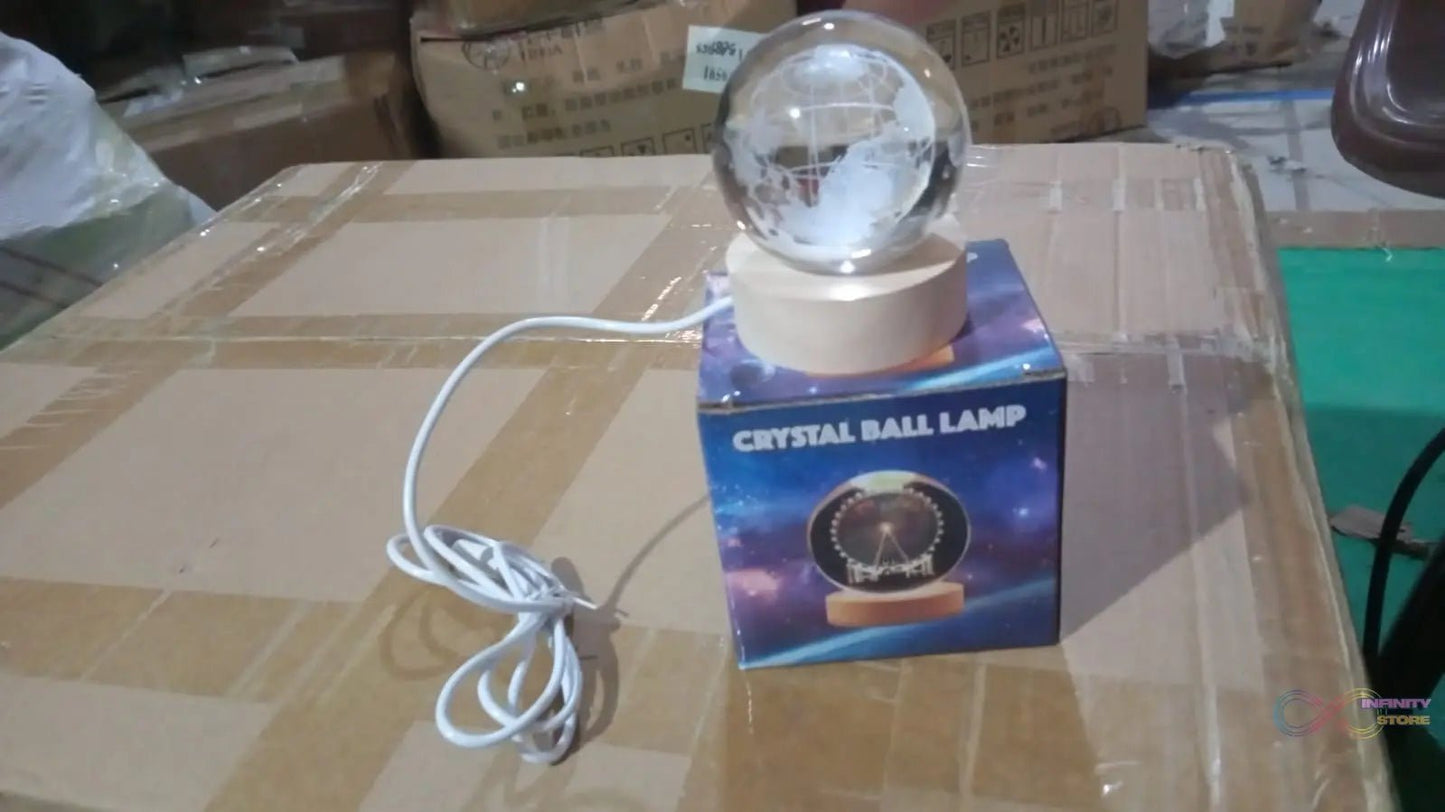 World 3D Crystal Ball lamps With Wood Base (1 Pc) - infinityexculsivestore.com
