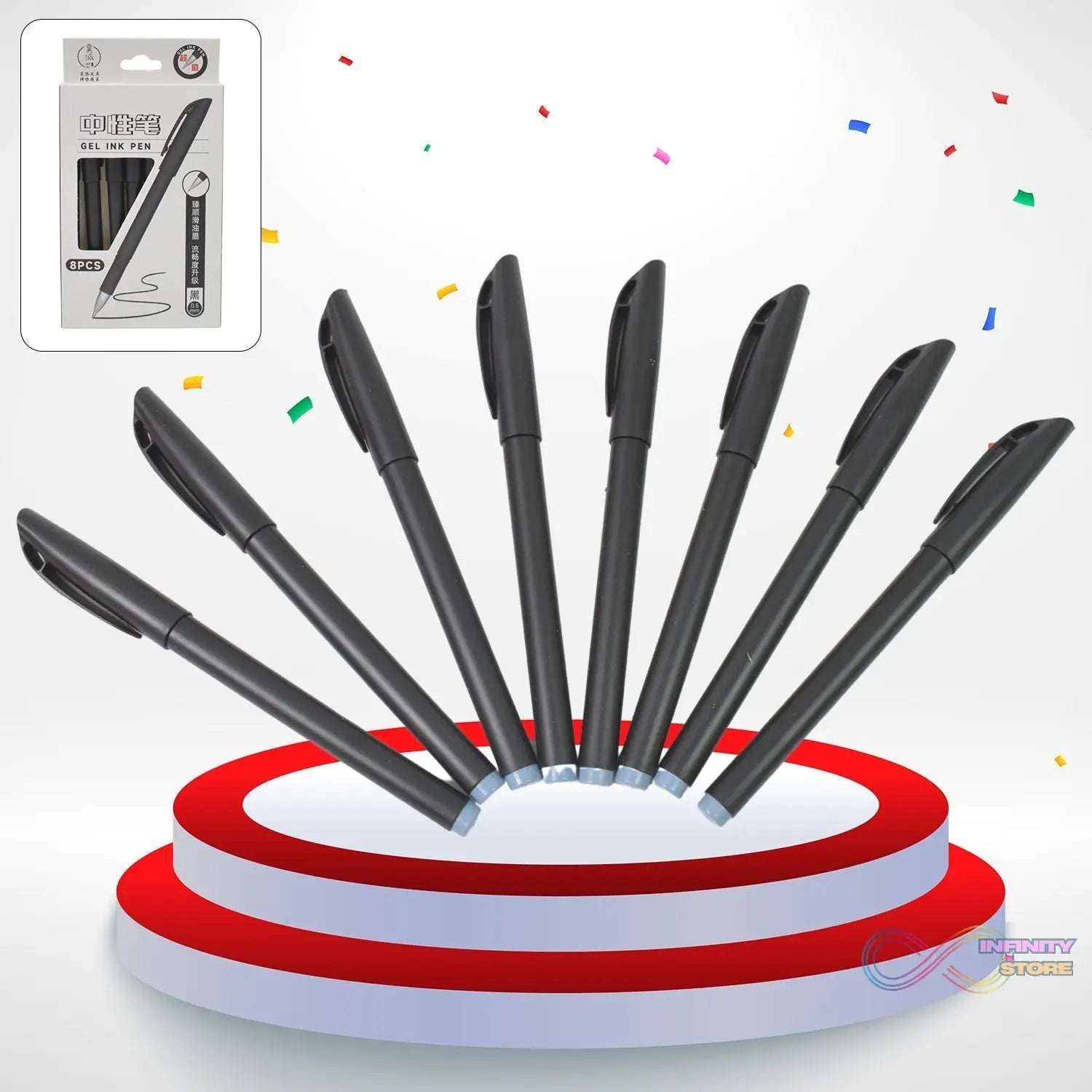 Writing Black Gel Pen for School Stationery Gift for Kids (8 Pcs set) - infinityexculsivestore.com