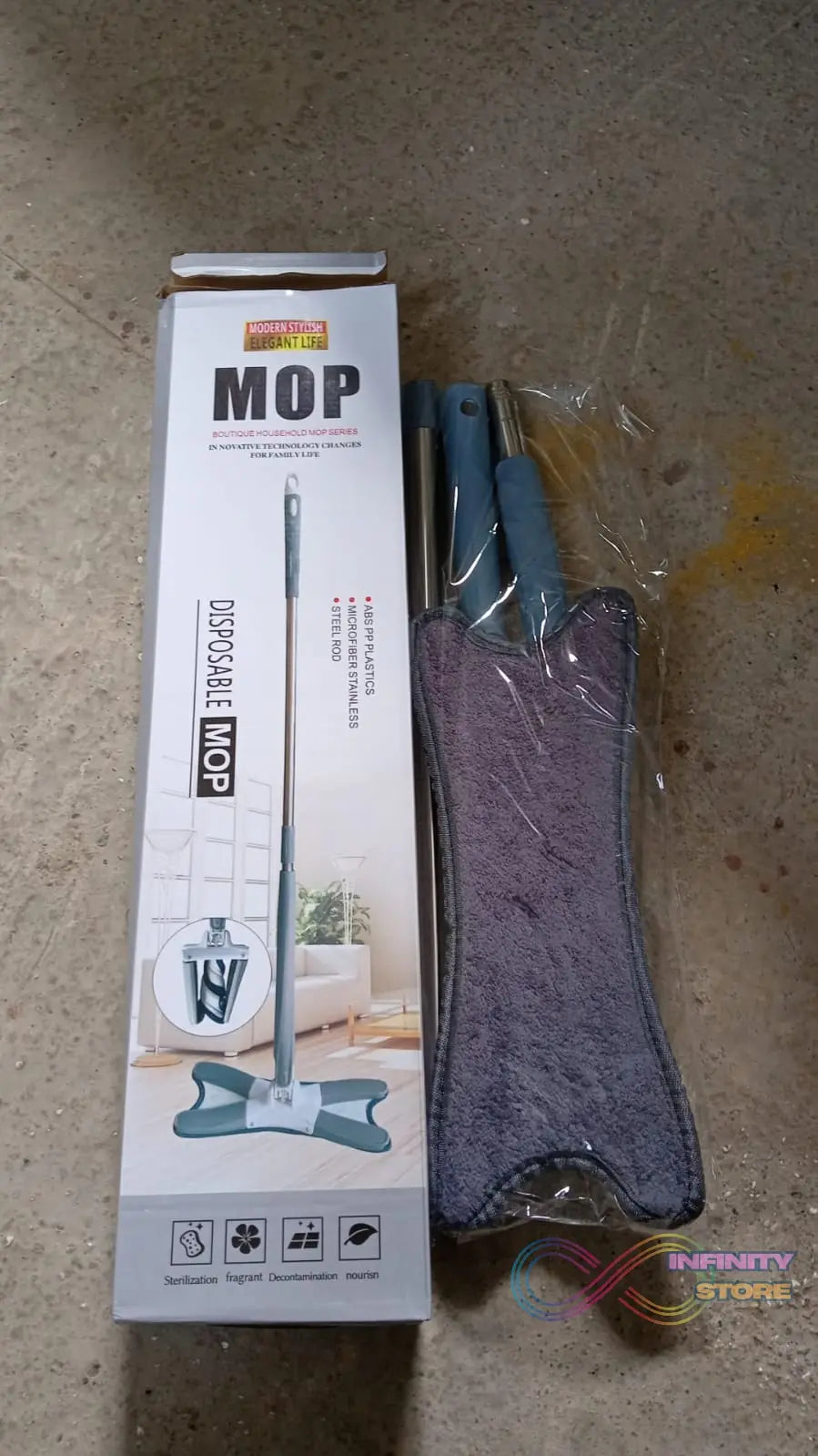 Hands-free microfiber mop with 360° head