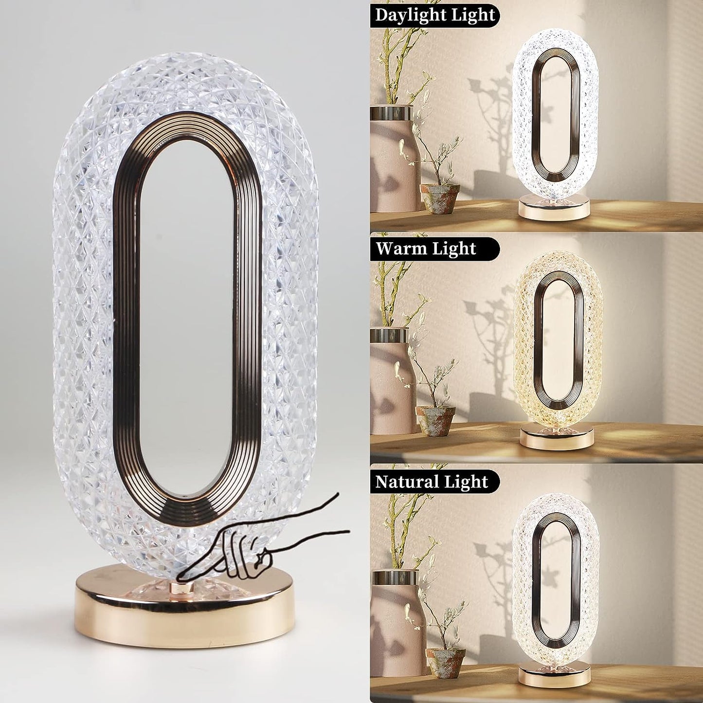 Touch Control Crystal Table Desk Lamp, 3 - Way Dimmable Light, USB Rechargeable Crystal Diamond Table Lamp, Exquisite Night Stand Light Lamp Beside Lamp for Bedroom Living Room, Decorative Desk Lamp - infinityexculsivestore.com