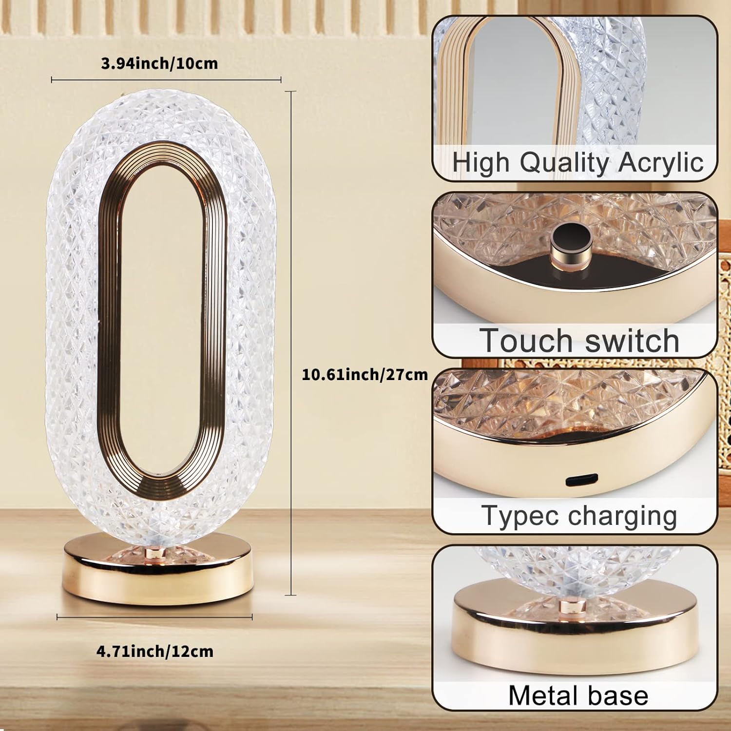 Touch Control Crystal Table Desk Lamp, 3 - Way Dimmable Light, USB Rechargeable Crystal Diamond Table Lamp, Exquisite Night Stand Light Lamp Beside Lamp for Bedroom Living Room, Decorative Desk Lamp - infinityexculsivestore.com