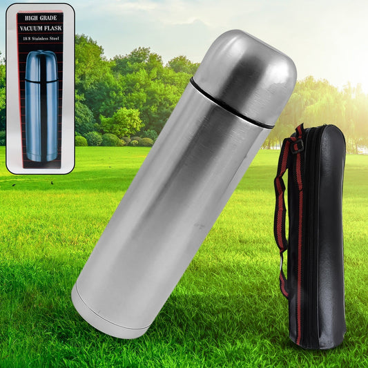 Vacuum Flask With Cover, 18/8 Stainless Steel | Hot and Cold Water Bottle with Push - Down Lid | Double Walled Stainless Steel Bottle for Travel, Home, Office, School, Picnic (750 ML) - infinityexculsivestore.com