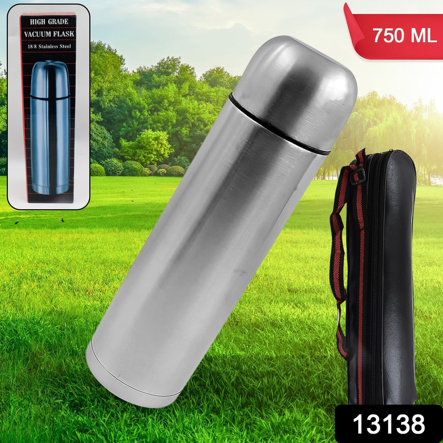 Vacuum Flask With Cover, 18/8 Stainless Steel | Hot and Cold Water Bottle with Push - Down Lid | Double Walled Stainless Steel Bottle for Travel, Home, Office, School, Picnic (750 ML) - infinityexculsivestore.com