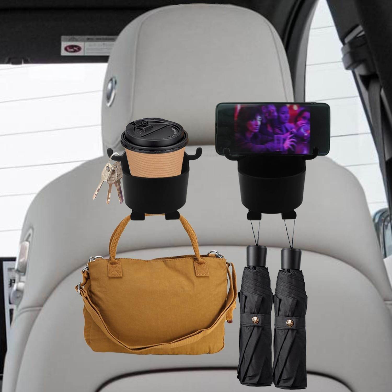 Car Headrest Backseat Organizer, 3 in 1 Automotive Cell Phone Drink cupholder Adapter with Headrest Hooks for Kids and Adults, Multifunctional Storage for Car Travel Accessories - infinityexculsivestore.com