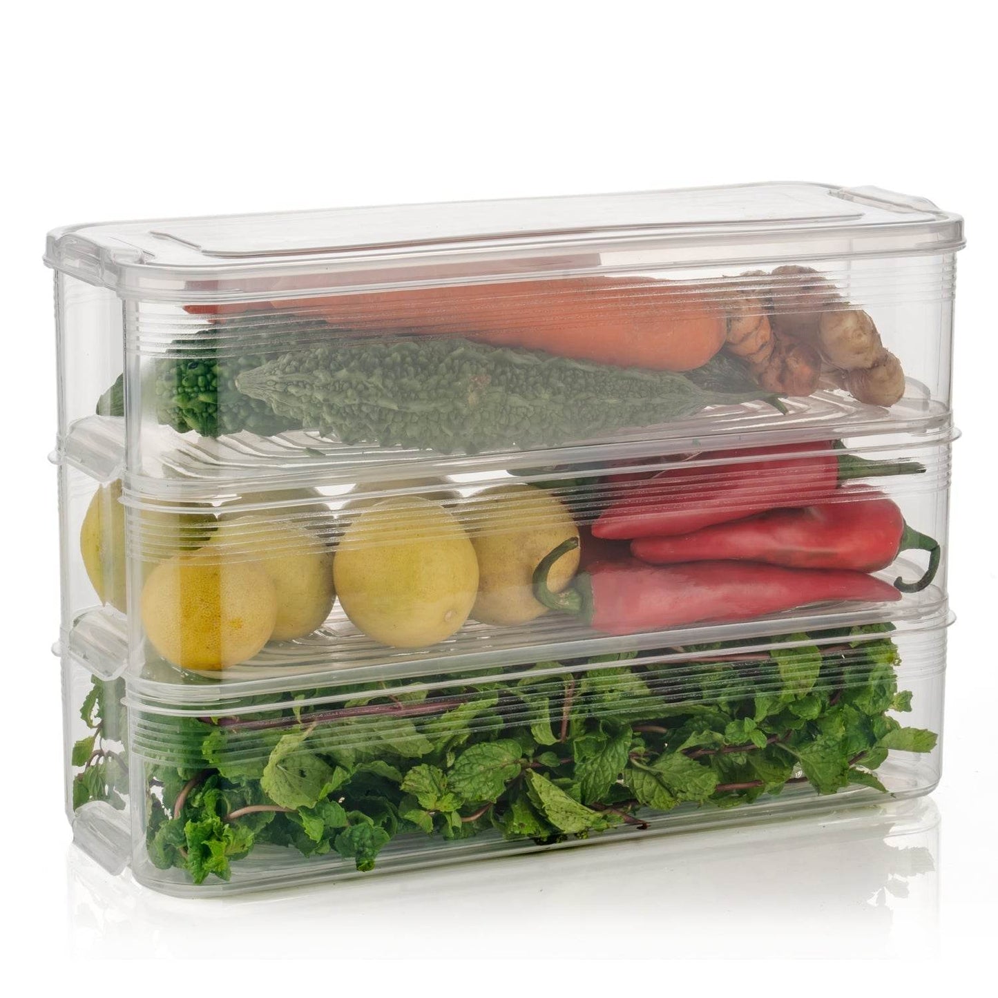 3 Fridge Storage Container, Fridge Organizer with Lid Stackable Fridge Storage Containers Plastic Freezer Storage Containers for Fish, Meat, Vegetables, Fruits, Pack of 3pcs, 1500ML Approx - infinityexculsivestore.com