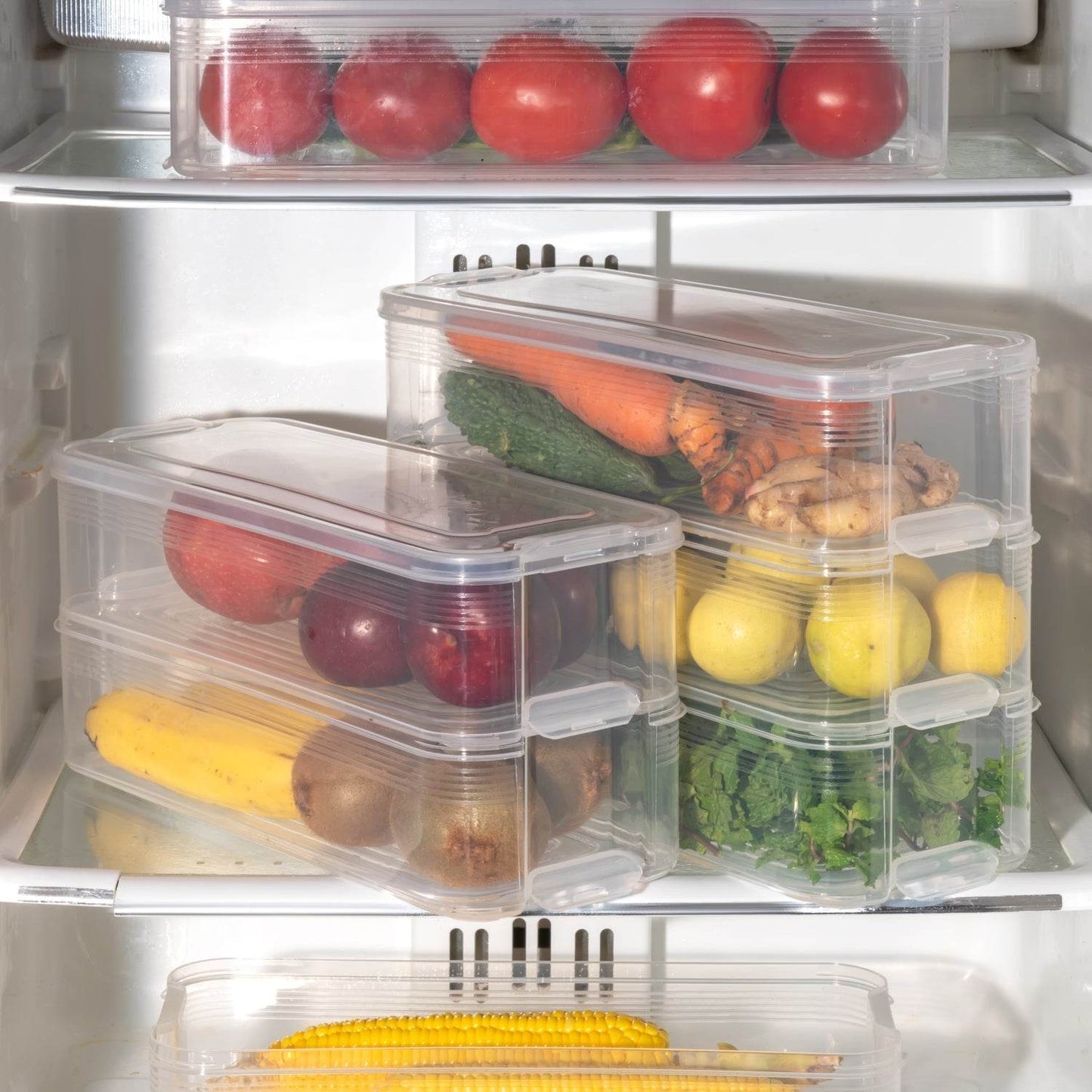 3 Fridge Storage Container, Fridge Organizer with Lid Stackable Fridge Storage Containers Plastic Freezer Storage Containers for Fish, Meat, Vegetables, Fruits, Pack of 3pcs, 1500ML Approx - infinityexculsivestore.com