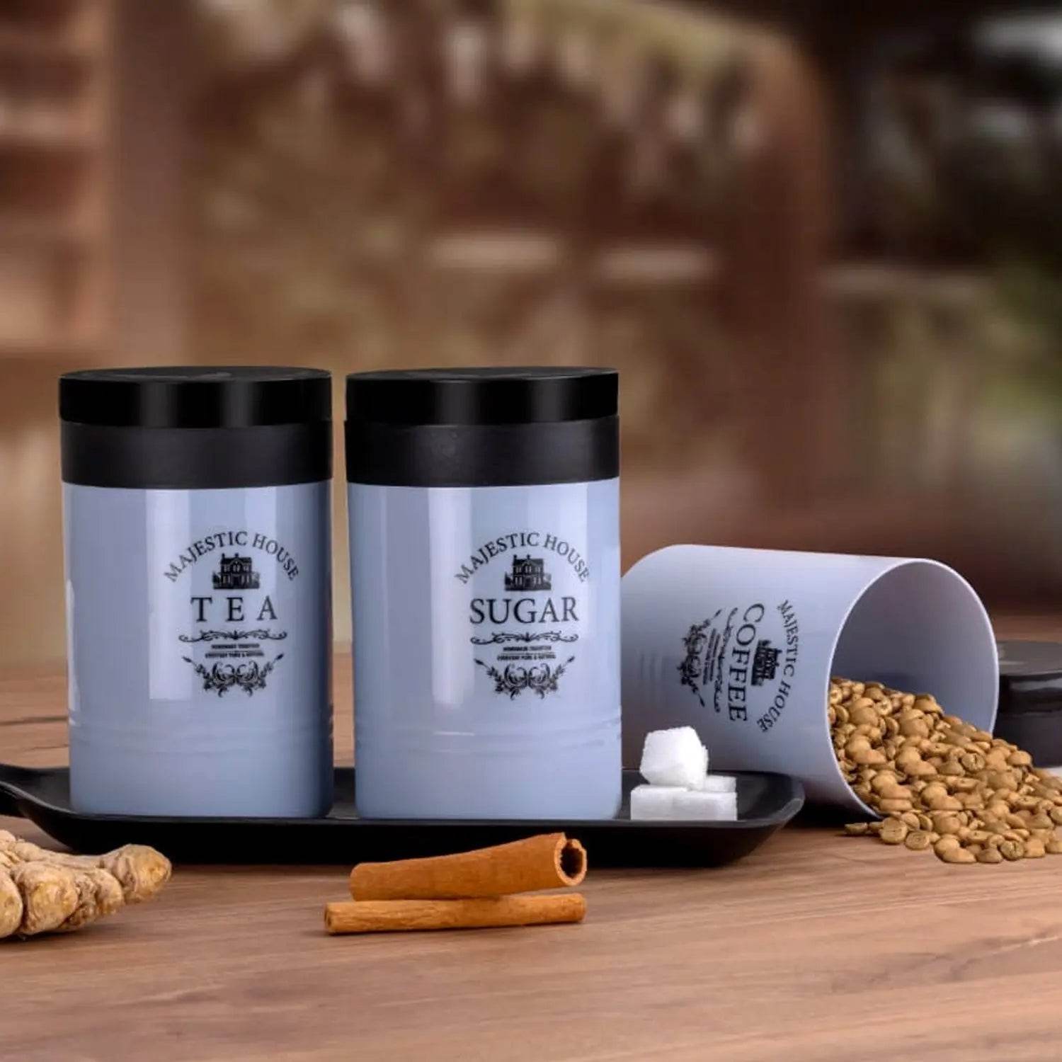 Accurate Seal Tea Sugar Coffee Container - 3 Pcs Plastic Damru Shaped Tea, Coffee, Sugar Canisters Jar, New Airtight Food Seal Containers for Salt, Dry Fruit, Grocery Multicolor (3 Pcs Set) - infinityexculsivestore.com