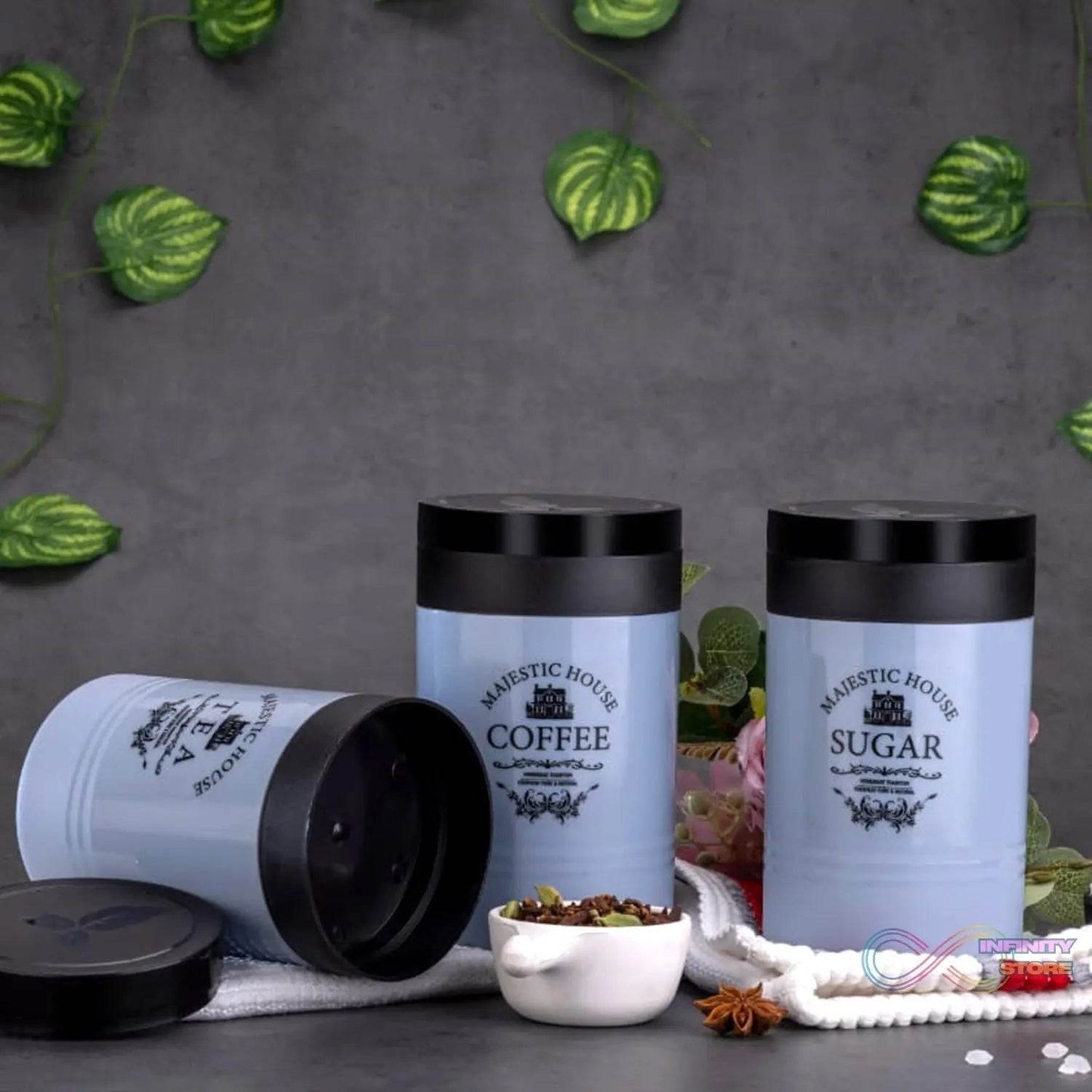Accurate Seal Tea Sugar Coffee Container - 3 Pcs Plastic Damru Shaped Tea, Coffee, Sugar Canisters Jar, New Airtight Food Seal Containers for Salt, Dry Fruit, Grocery Multicolor (3 Pcs Set) - infinityexculsivestore.com