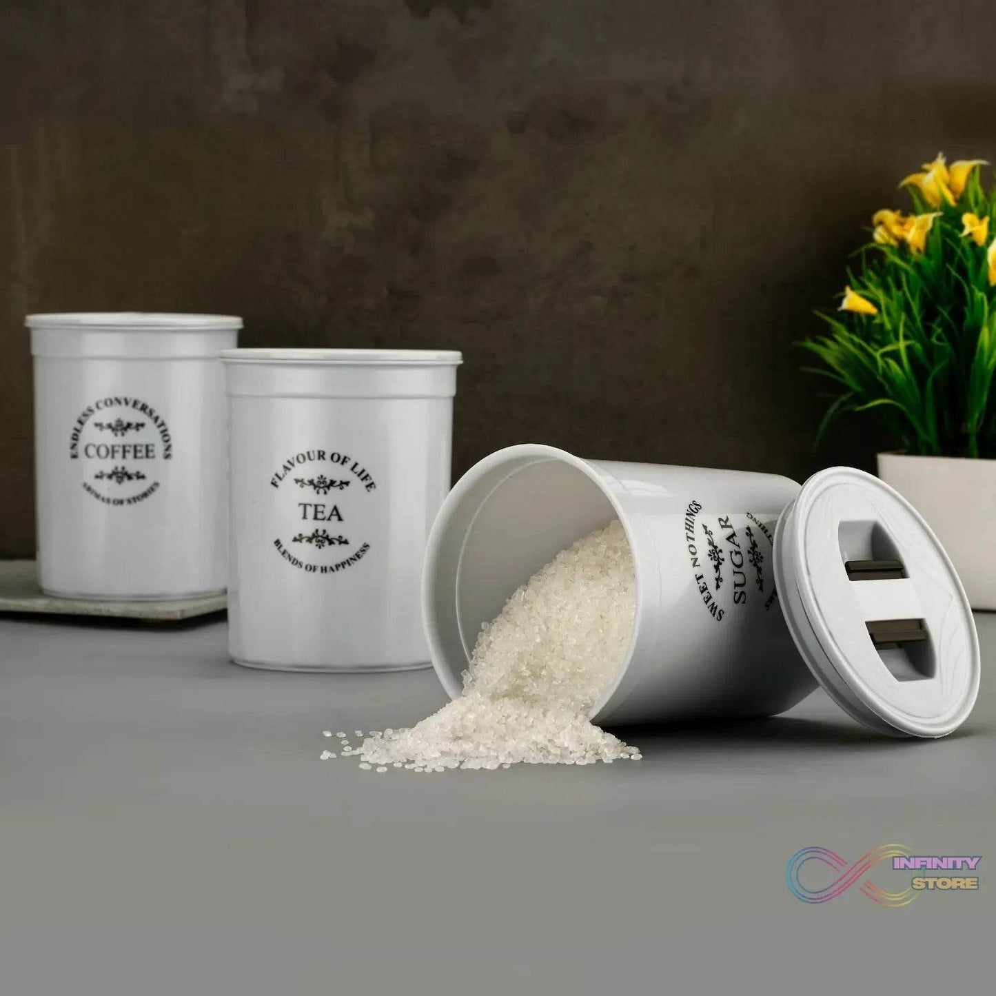 Accurate Seal Tea Sugar Coffee Container - 3 Pcs Plastic Damru Shaped Tea, Coffee, Sugar Canisters Jar, New Airtight Food Seal Containers for Salt, Dry Fruit, Grocery Multicolor (3 Pcs Set) - infinityexculsivestore.com