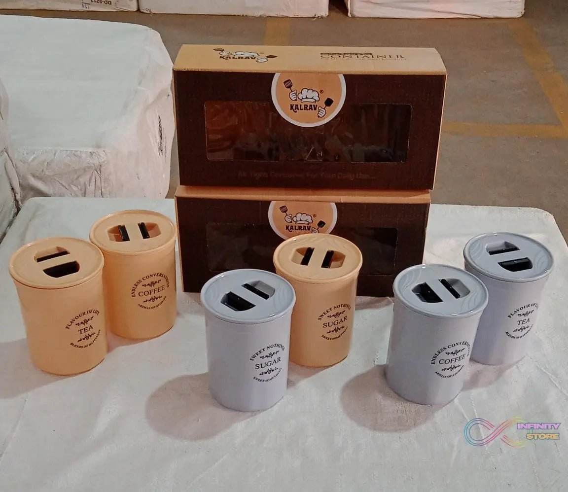Accurate Seal Tea Sugar Coffee Container - 3 Pcs Plastic Damru Shaped Tea, Coffee, Sugar Canisters Jar, New Airtight Food Seal Containers for Salt, Dry Fruit, Grocery Multicolor (3 Pcs Set) - infinityexculsivestore.com