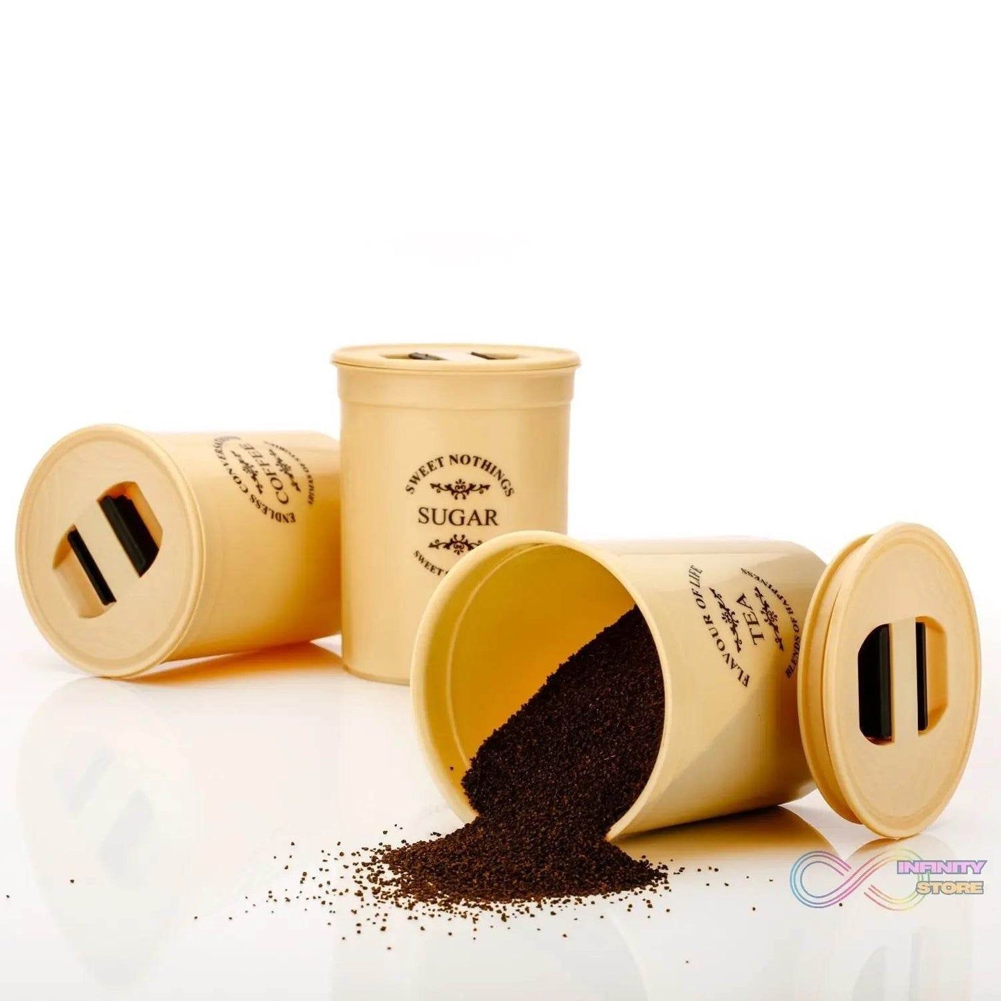 Accurate Seal Tea Sugar Coffee Container - 3 Pcs Plastic Damru Shaped Tea, Coffee, Sugar Canisters Jar, New Airtight Food Seal Containers for Salt, Dry Fruit, Grocery Multicolor (3 Pcs Set) - infinityexculsivestore.com