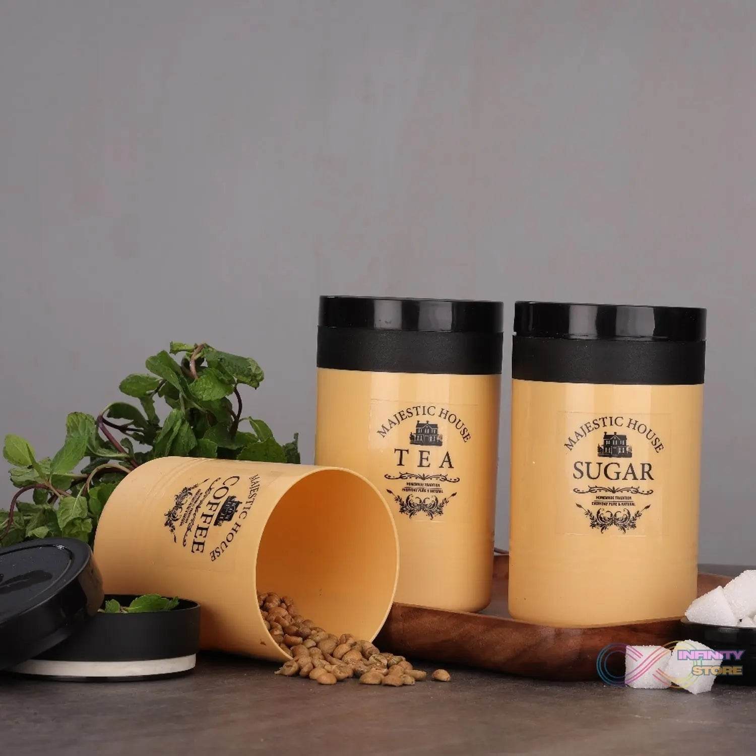 Accurate Seal Tea Sugar Coffee Container - 3 Pcs Plastic Damru Shaped Tea, Coffee, Sugar Canisters Jar, New Airtight Food Seal Containers for Salt, Dry Fruit, Grocery Multicolor (3 Pcs Set) - infinityexculsivestore.com