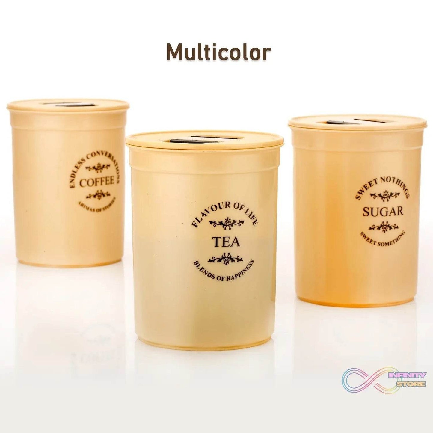 Accurate Seal Tea Sugar Coffee Container - 3 Pcs Plastic Damru Shaped Tea, Coffee, Sugar Canisters Jar, New Airtight Food Seal Containers for Salt, Dry Fruit, Grocery Multicolor (3 Pcs Set) - infinityexculsivestore.com