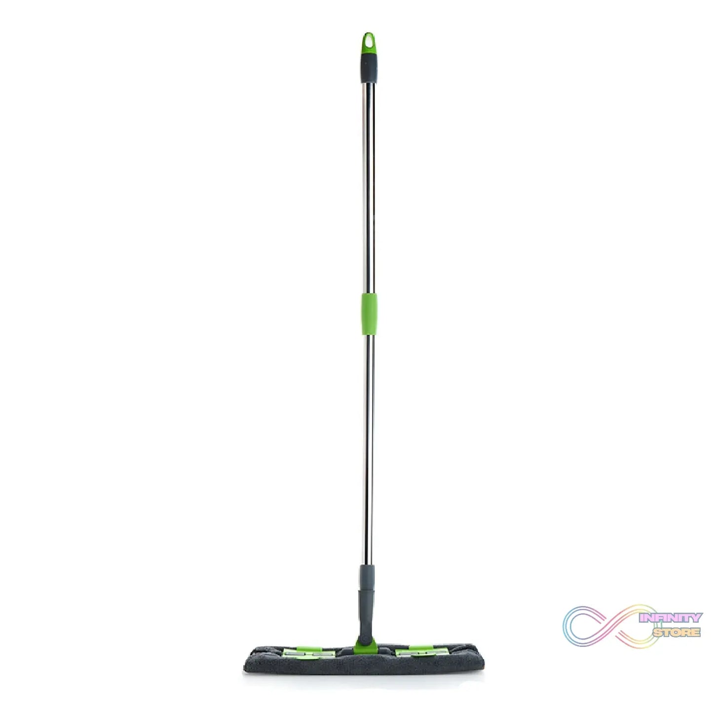 Flat mop for wet and dry use, microfiber, with rotating head and telescopic handle.