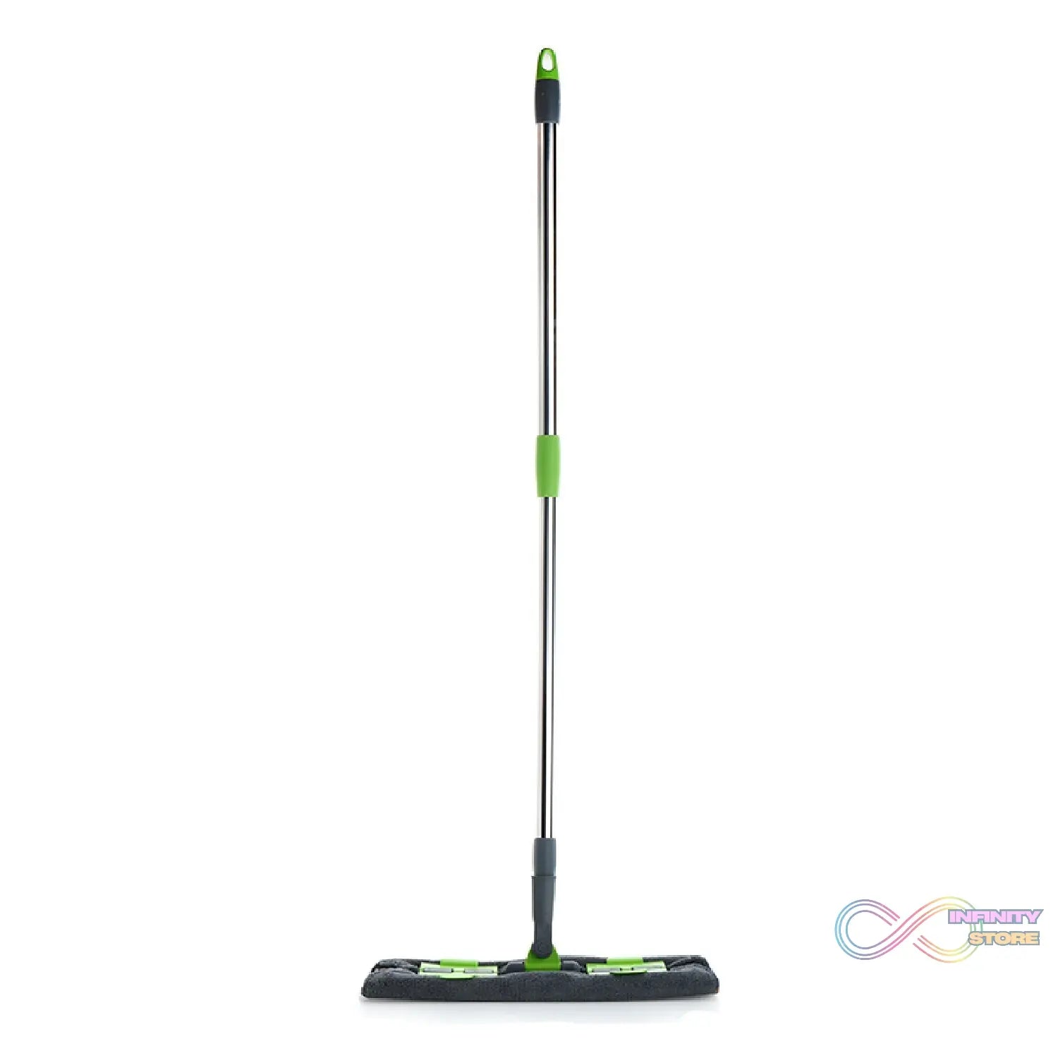 Flat mop for wet and dry use, microfiber, with rotating head and telescopic handle.