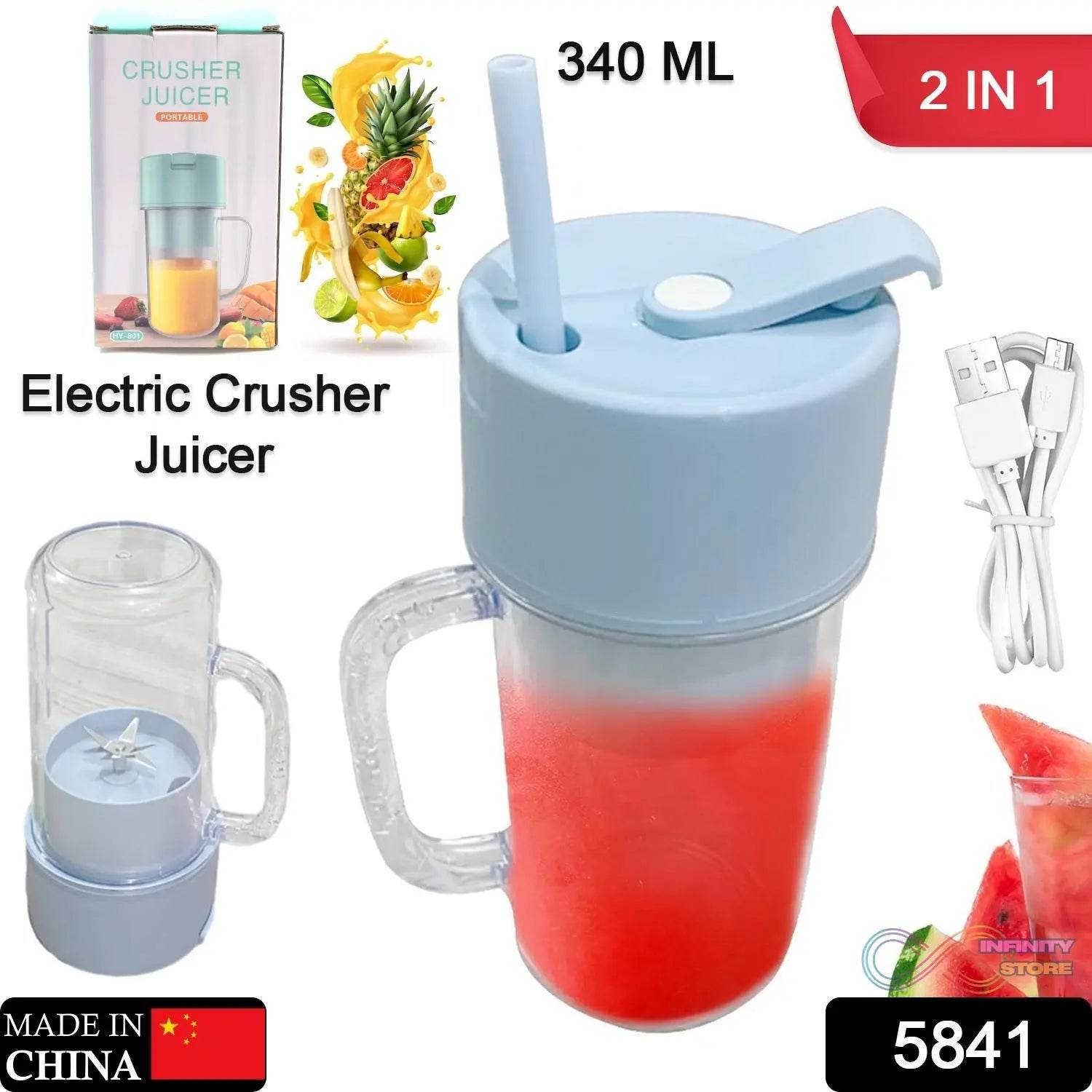 2 In1 Portable Crusher Juicer With Handle & Straw for Smoothie Sipper USB Rechargeable (340 ml) 6 Stainless Steel Blades Compact Juicer Mixer, Juicer Portable Fresh Juice Blender Portable Electric Juicer ( 340 ML ) - infinityexculsivestore.com