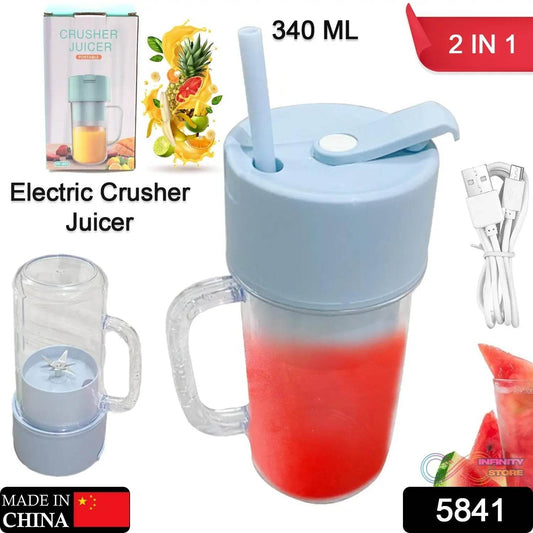 2 In1 Portable Crusher Juicer With Handle & Straw for Smoothie Sipper USB Rechargeable (340 ml) 6 Stainless Steel Blades Compact Juicer Mixer, Juicer Portable Fresh Juice Blender Portable Electric Juicer ( 340 ML ) - infinityexculsivestore.com